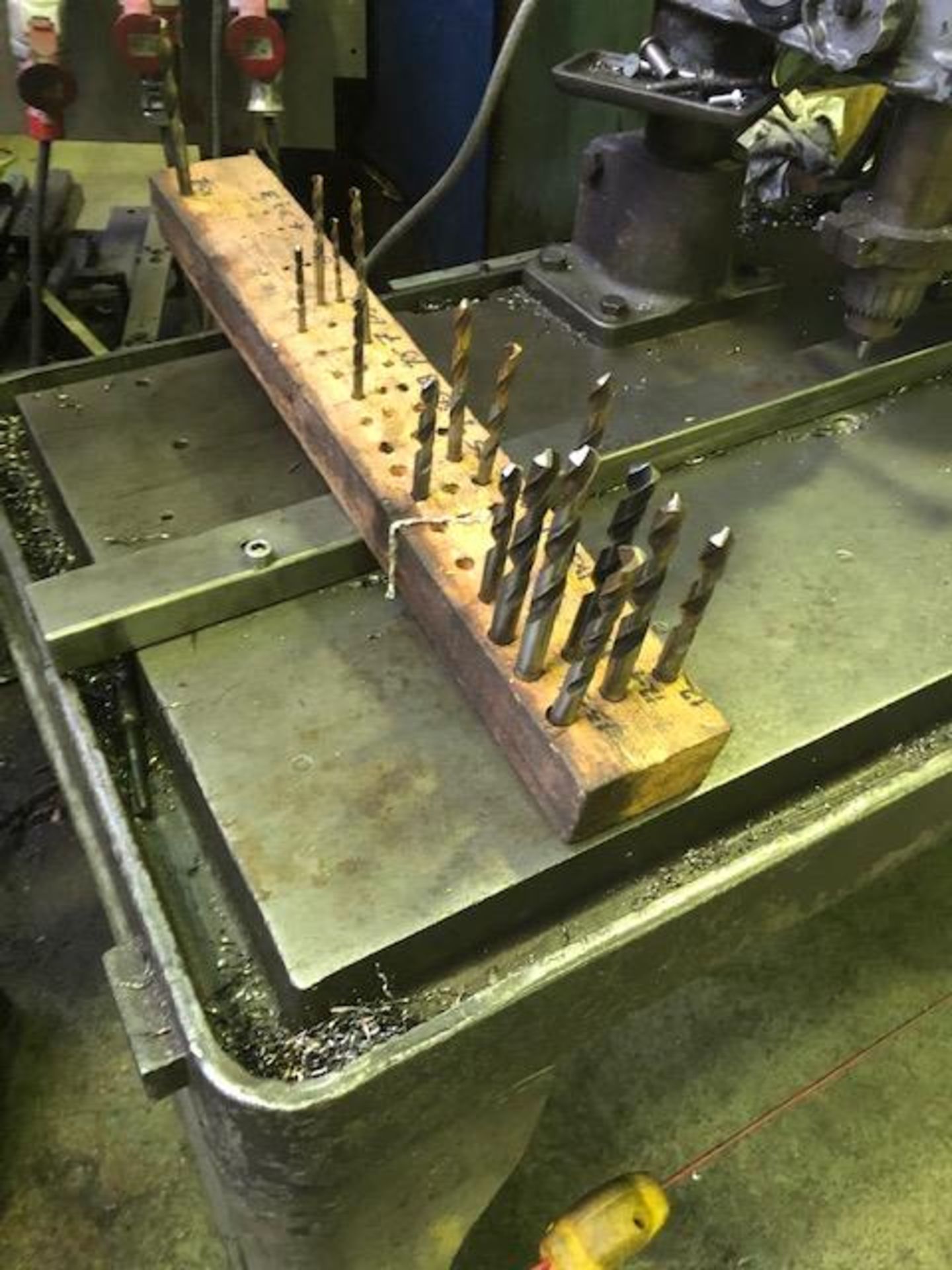 Triple head steel drill bench with quantity of associated drill bits - Image 6 of 6