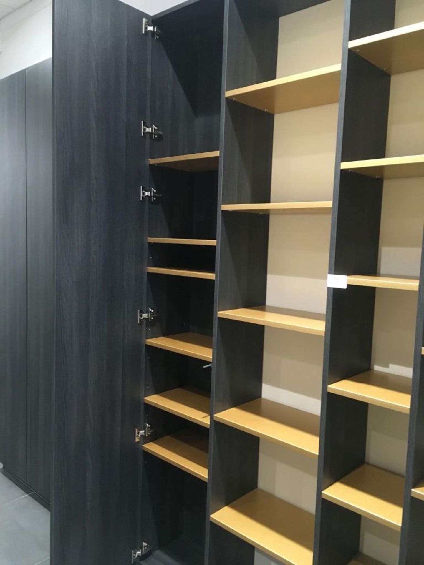 Schmidt charcoal & gold 7' storage unit including (3) cupboards & shelving - Image 3 of 3