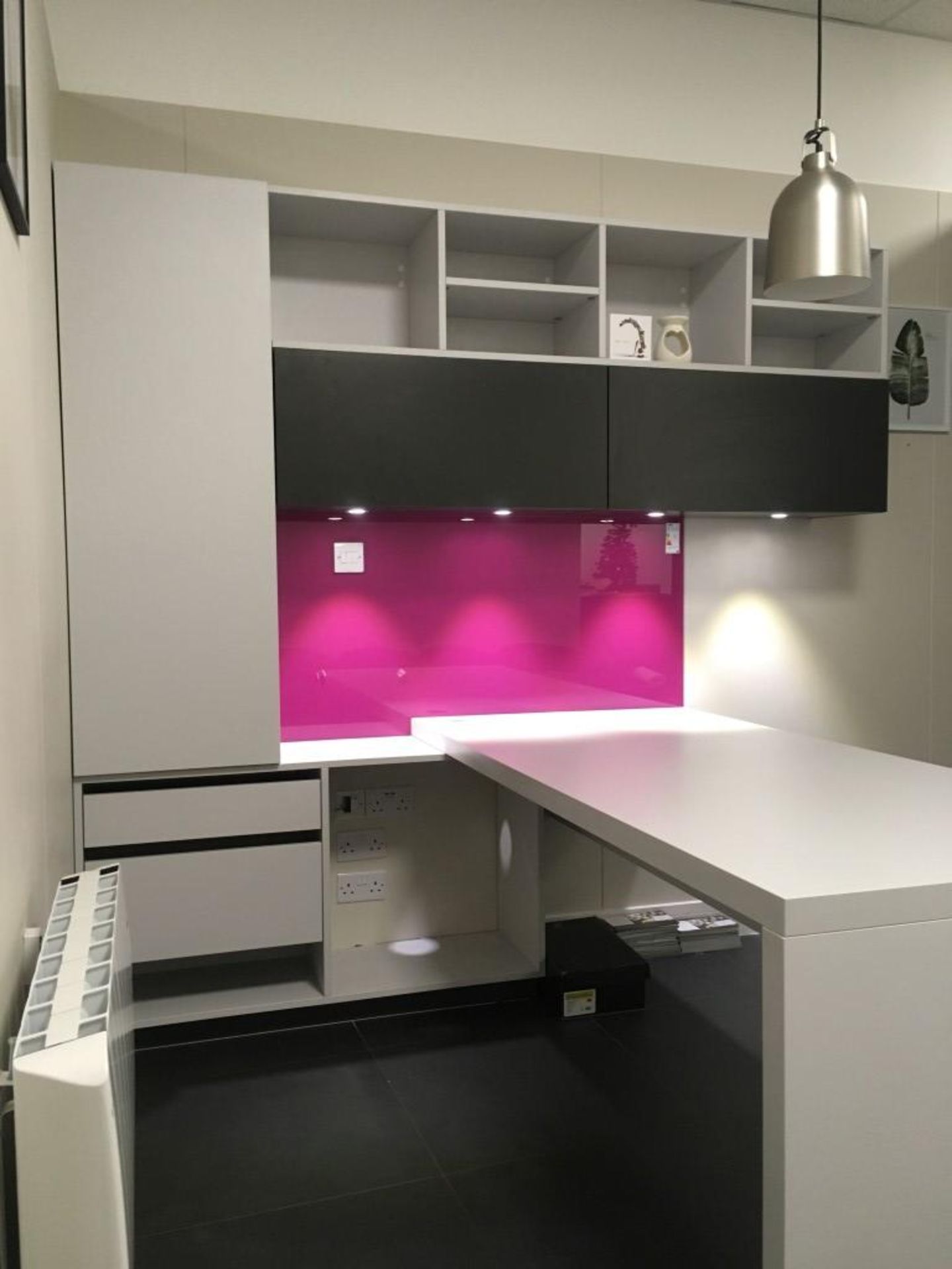 Schmidt 6' White laminate fitted desk including grey & white laminate wall mounted storage units - Image 2 of 4