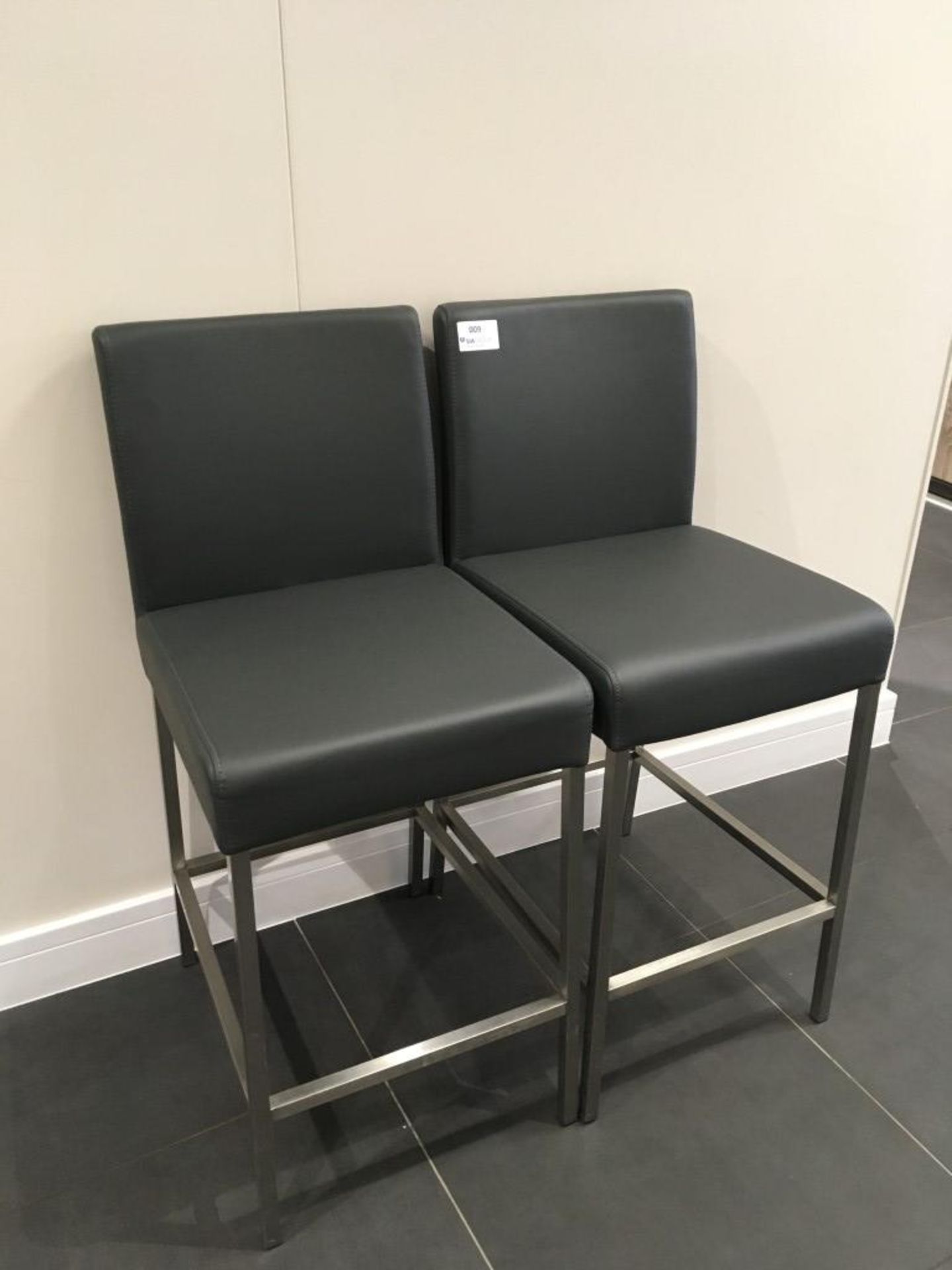 (2) Grey leather breakfast bar stools with chrome frame - Image 2 of 2