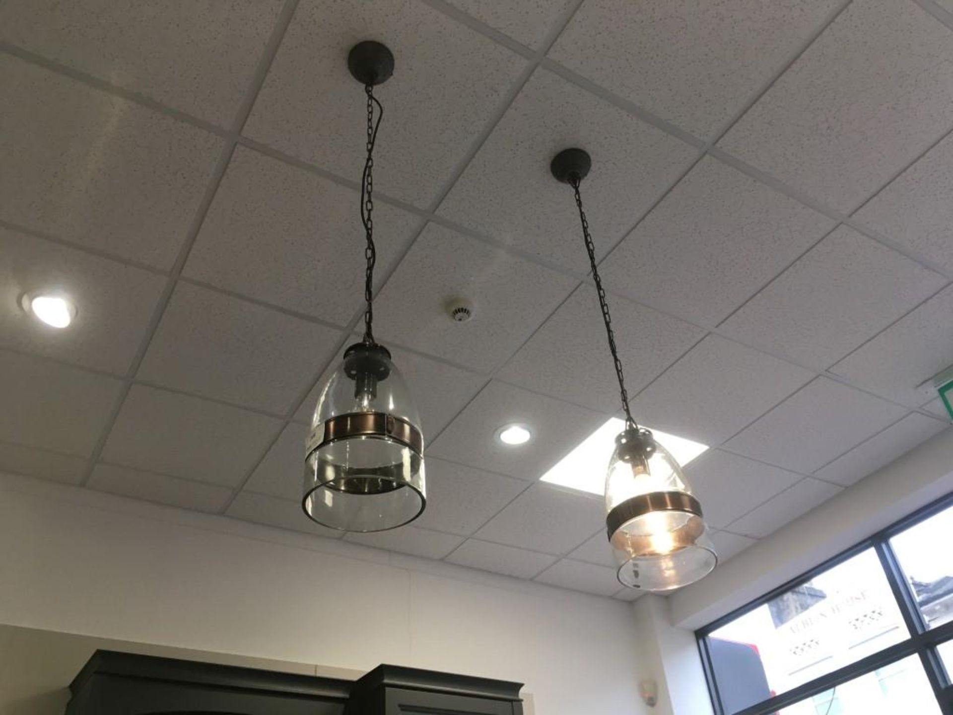 (2) Brass & glass effect hanging lights