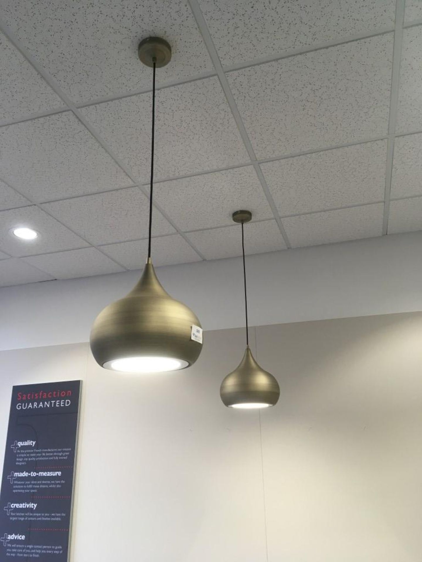 (2) Ceiling mounted lights with gold tear drop style lamp shade - Image 2 of 3