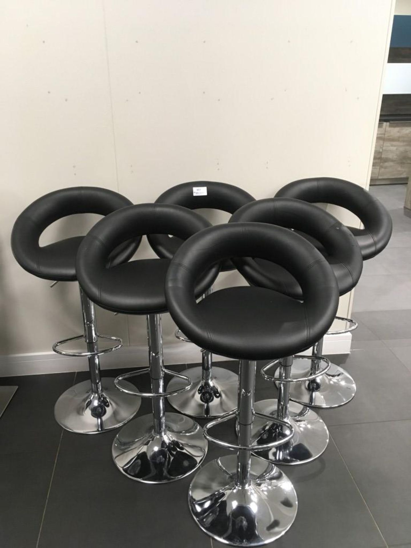 (6) Black faux leather breakfast bar stools with chrome base