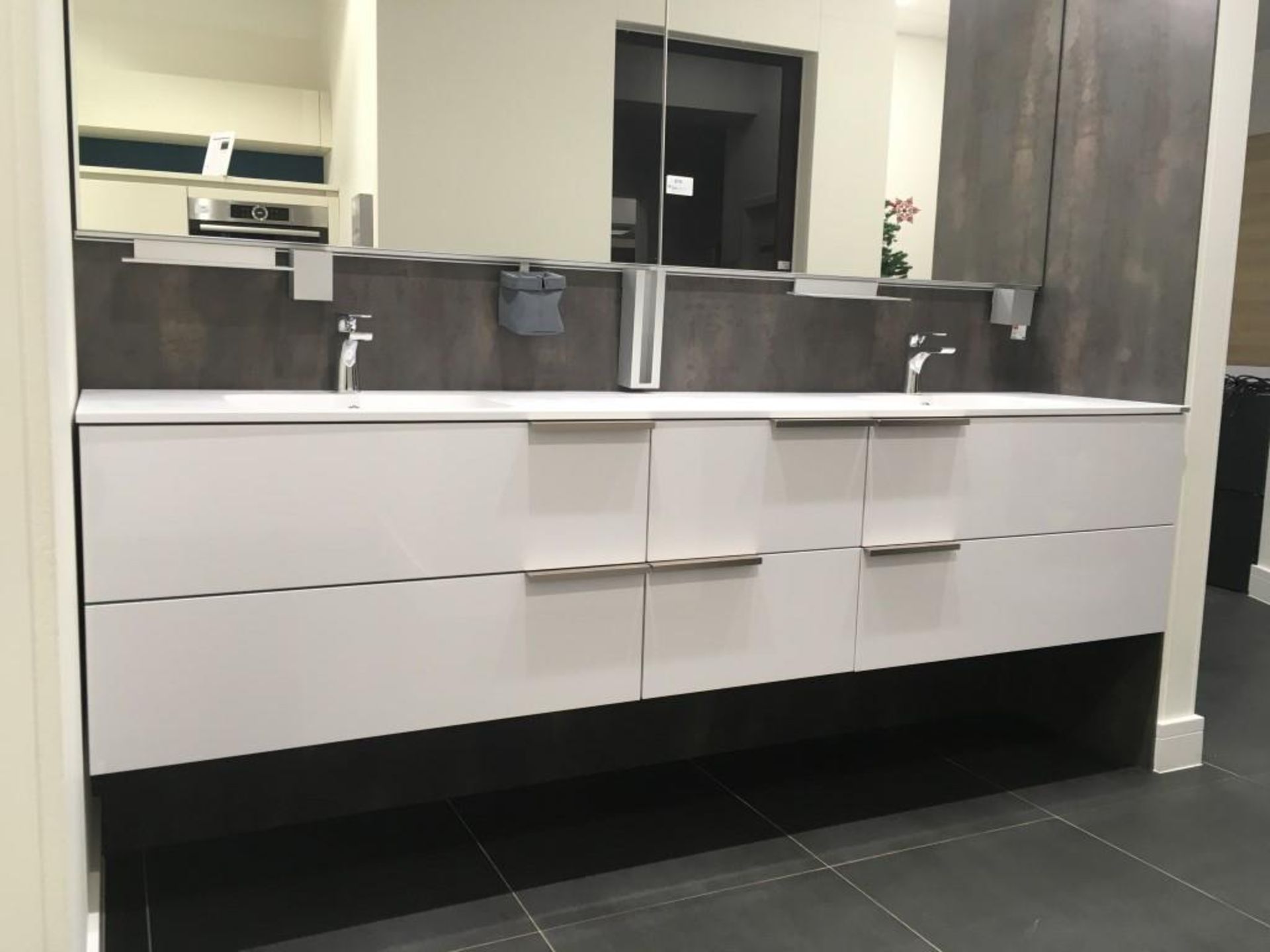 Innovation soft touch white worktop with his & hers sinks & (2) Guslielmi taps