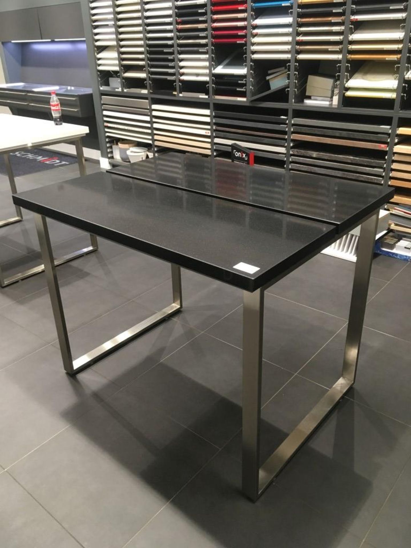 Schmidt black two piece table with chrome frame - Image 2 of 2