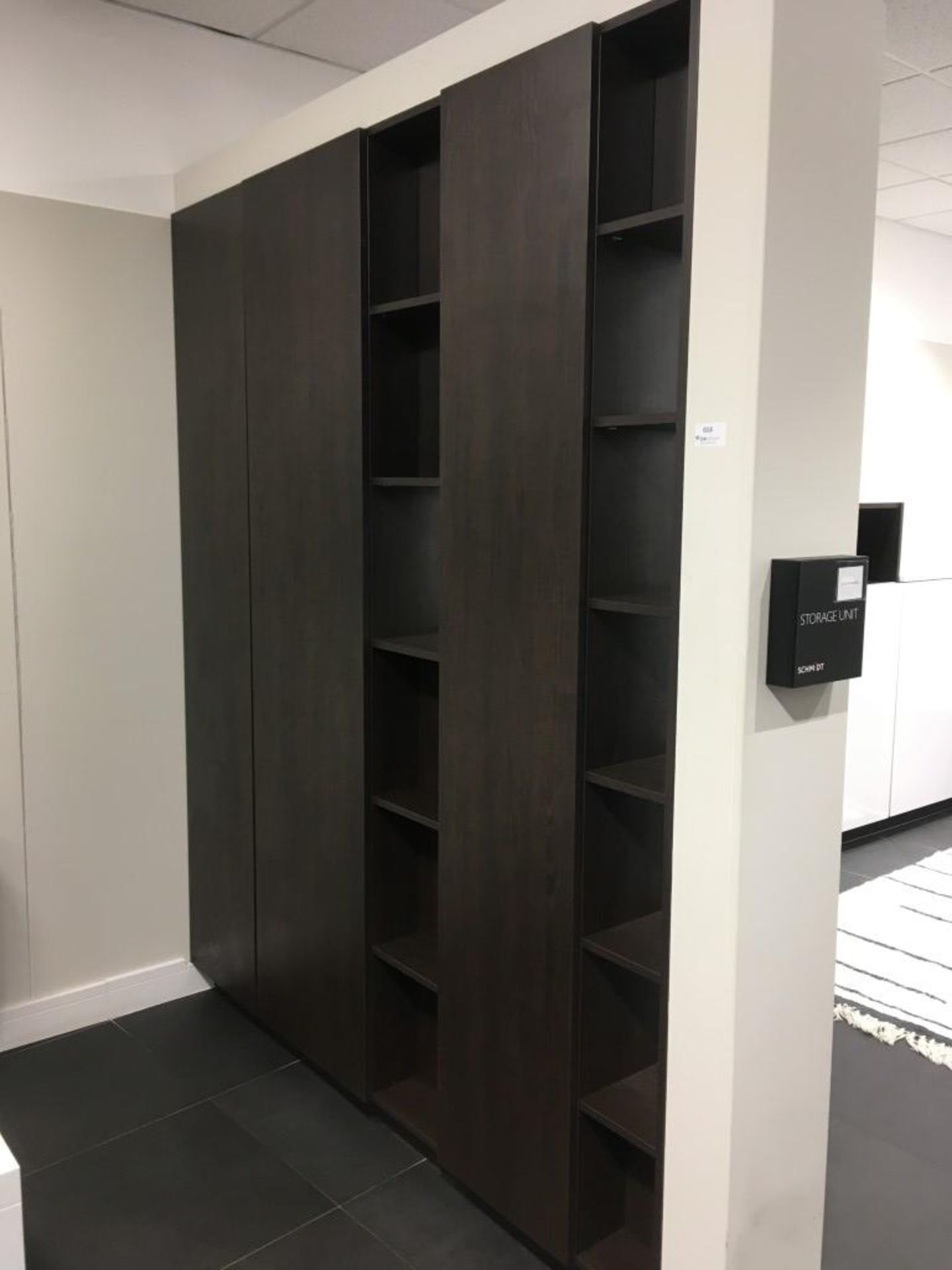 Schmidt dark wood & high gloss L shape storage unit with (7) cupboards & (8) shelves - Image 2 of 7