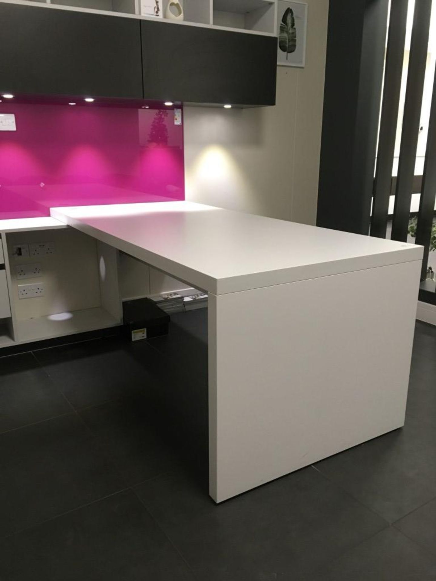 Schmidt 6' White laminate fitted desk including grey & white laminate wall mounted storage units - Image 3 of 4