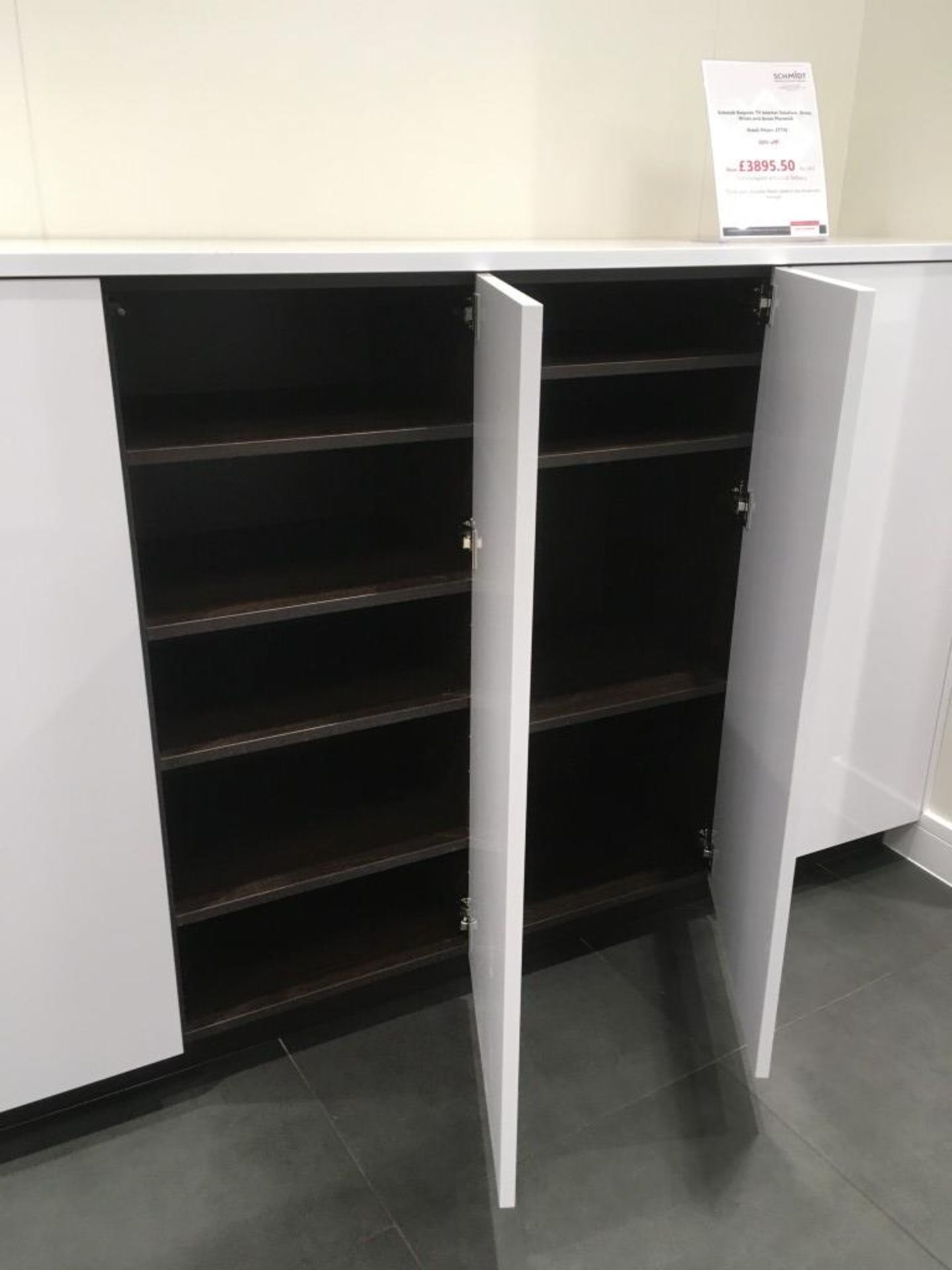 Schmidt dark wood & high gloss L shape storage unit with (7) cupboards & (8) shelves - Image 5 of 7