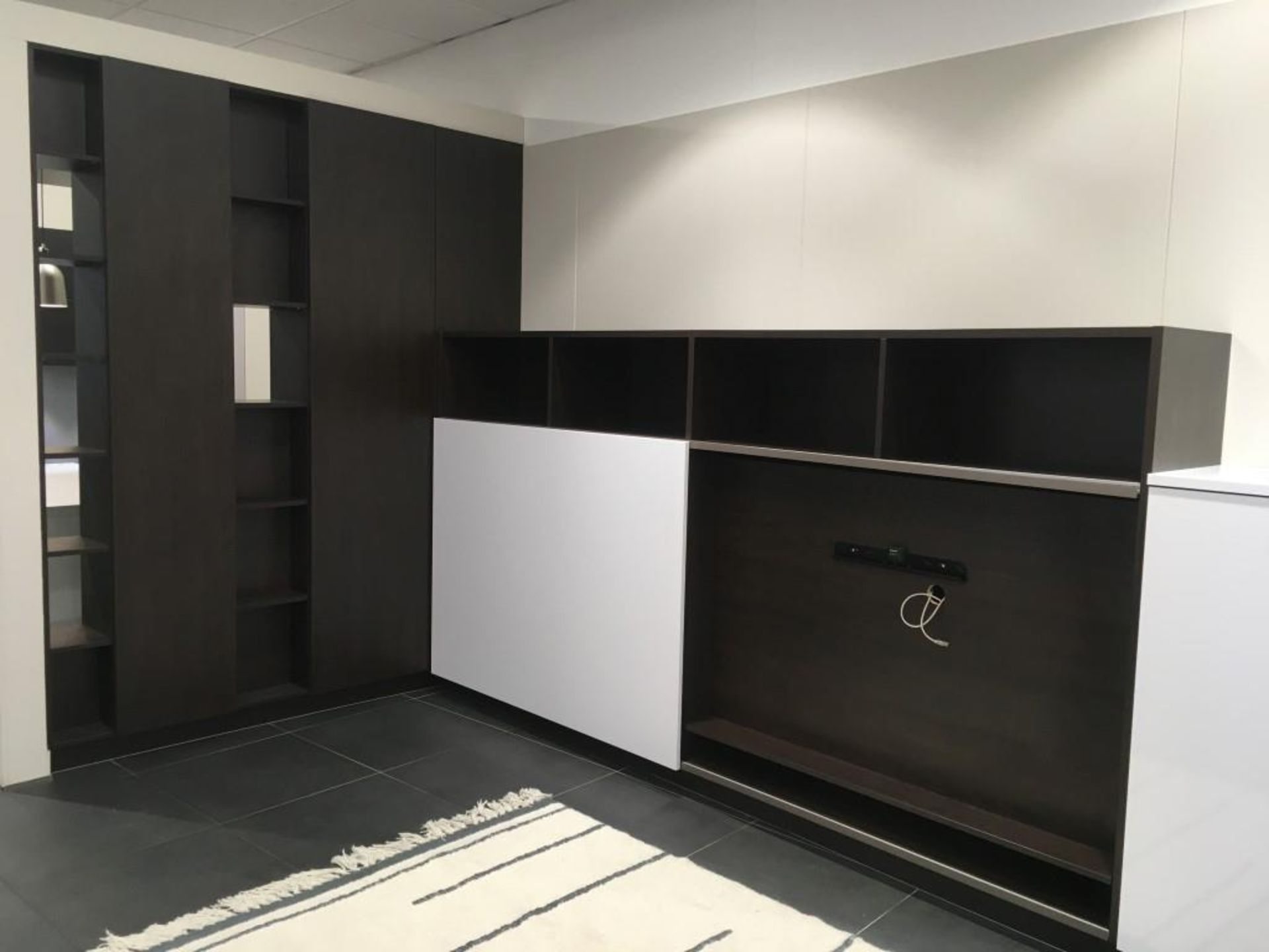 Schmidt dark wood & high gloss L shape storage unit with (7) cupboards & (8) shelves - Image 3 of 7