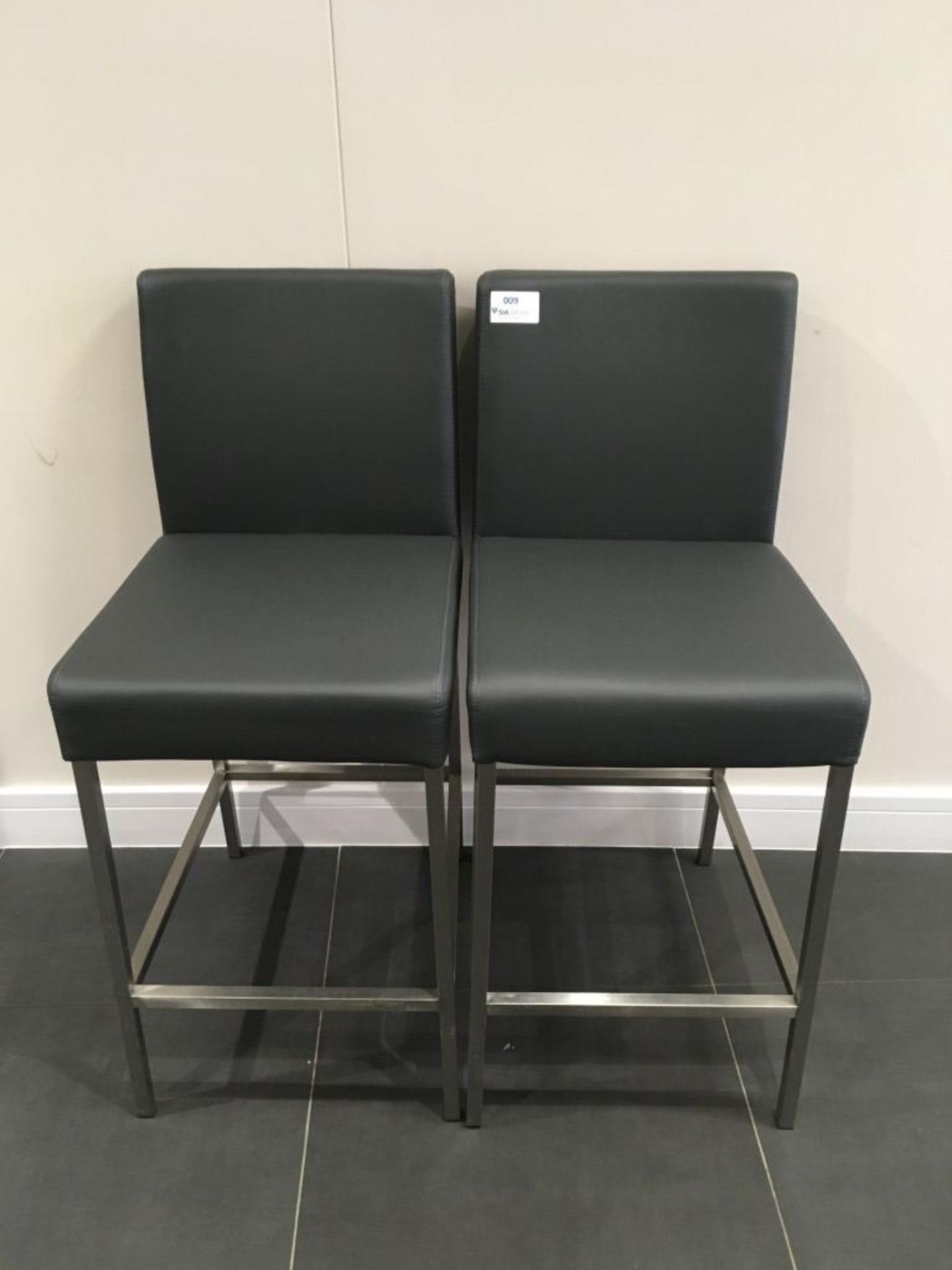 (2) Grey leather breakfast bar stools with chrome frame