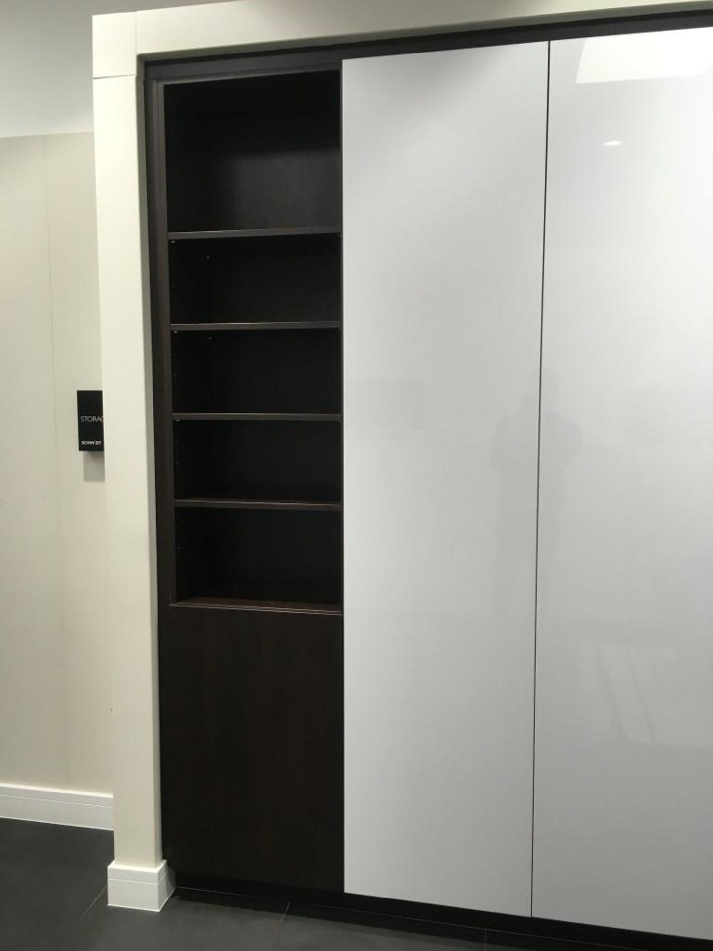 Schmidt fitted dark wood & high gloss storage unit with (12) cupboards & (10) shelves - Image 6 of 8