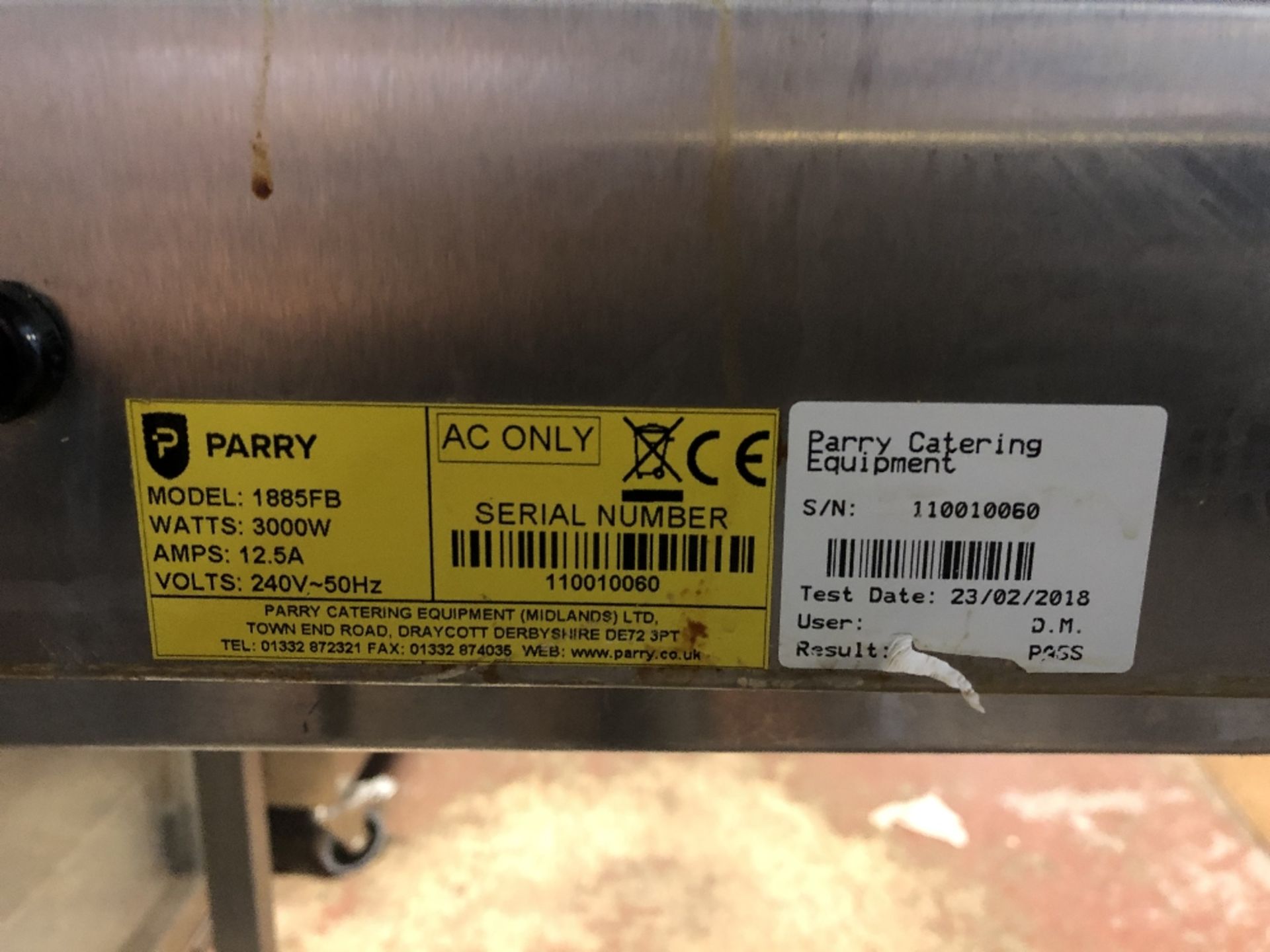 Parry 1885FB Stainless Steel Wet Heat Electric Gastronorm Bain Marie - Image 3 of 3