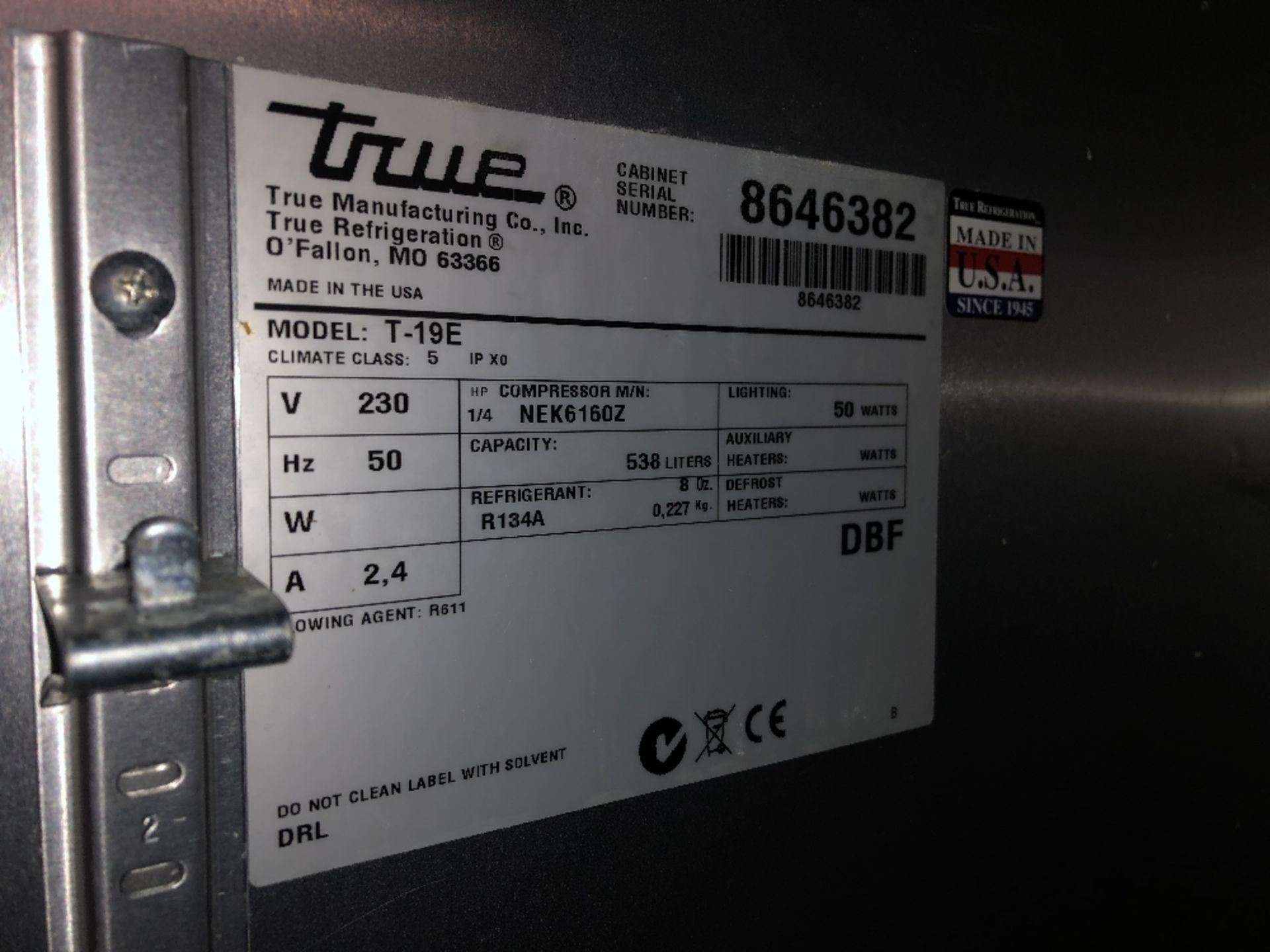 True Refrigeration T-19E-HC Upright Commercial Stainless Steel Fridge - Image 2 of 3