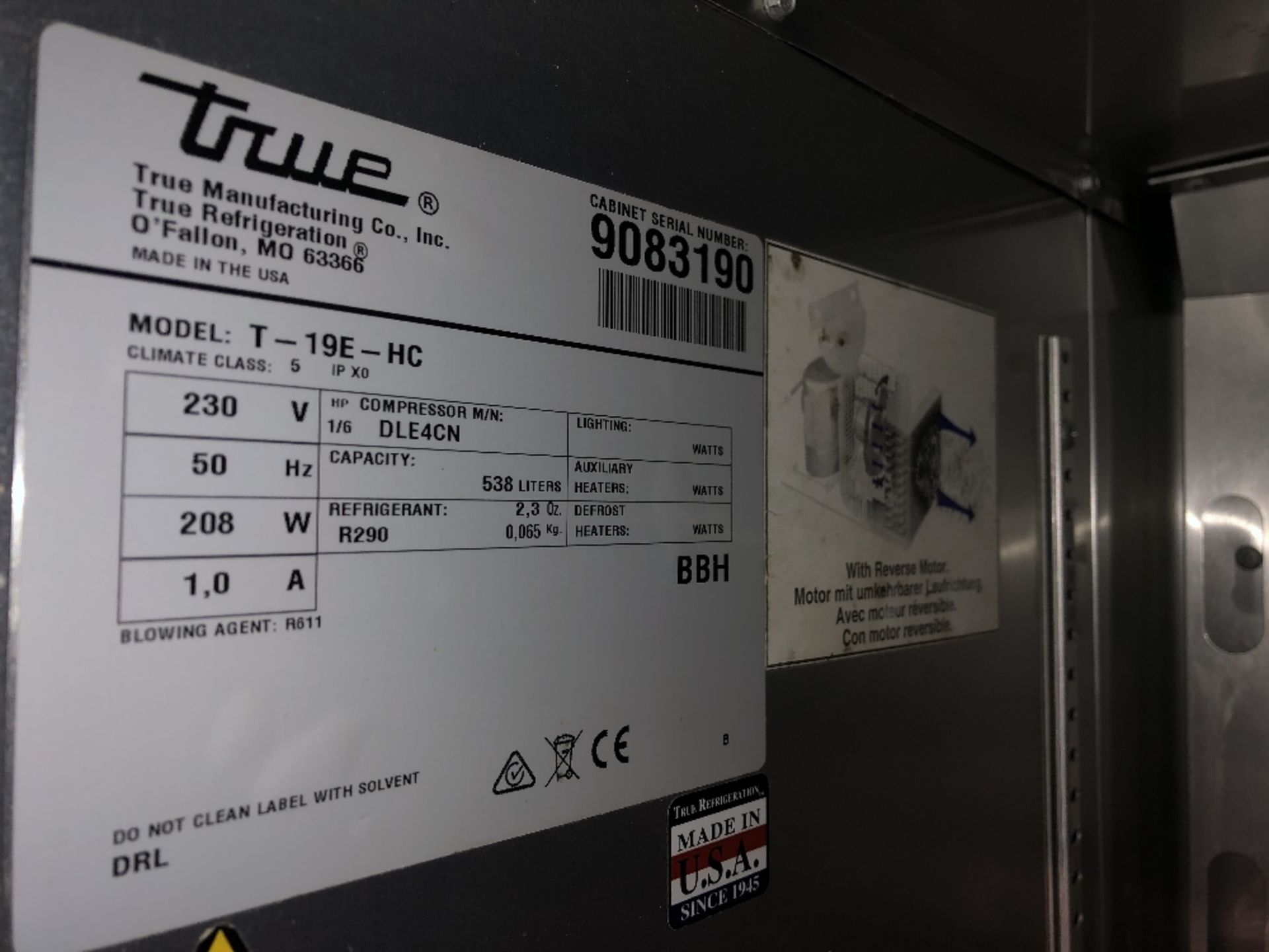 True Refrigeration T-19E-HC Upright Commercial Stainless Steel Fridge - Image 3 of 4