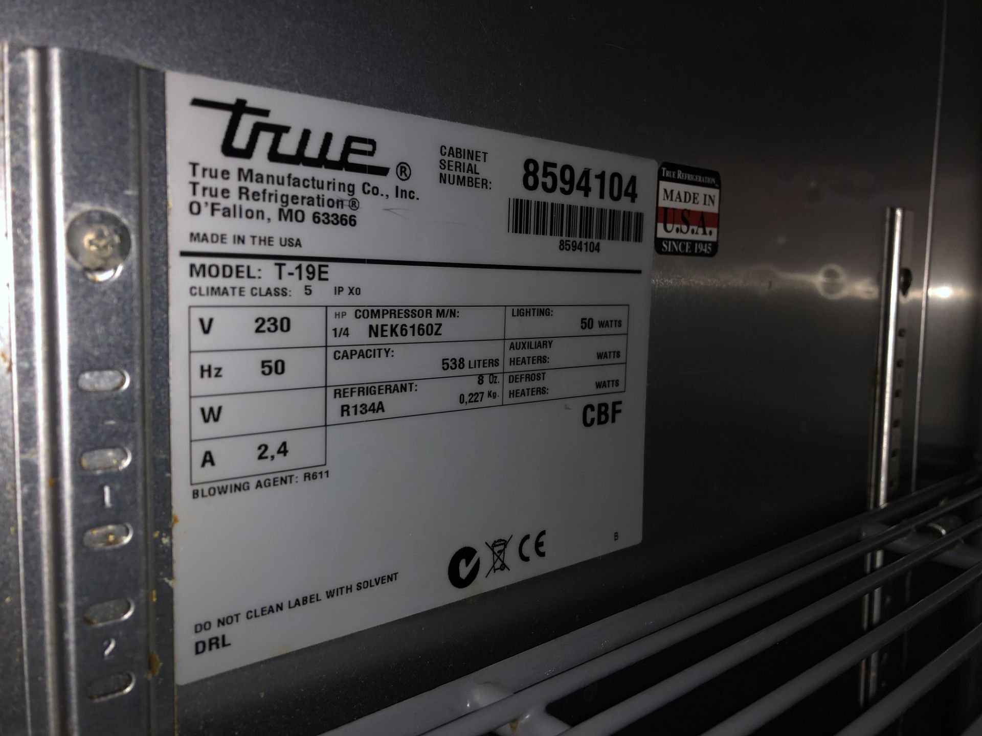 True Refrigeration T-19E-HC Upright Commercial Stainless Steel Fridge - Image 3 of 4