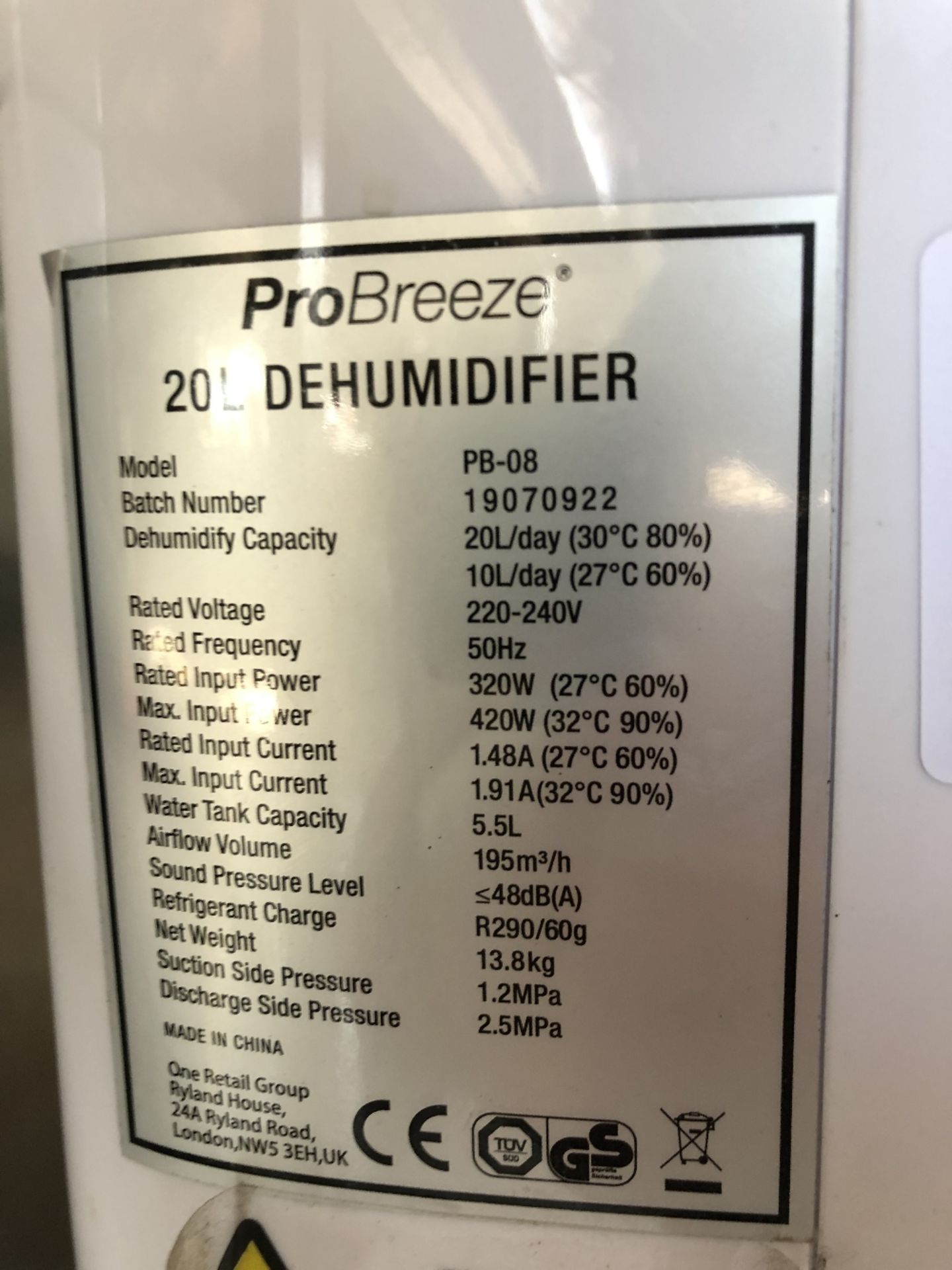 ProBreeze PB-08 Compact LED Display 20Ltr Dehumidifier - Image 3 of 3