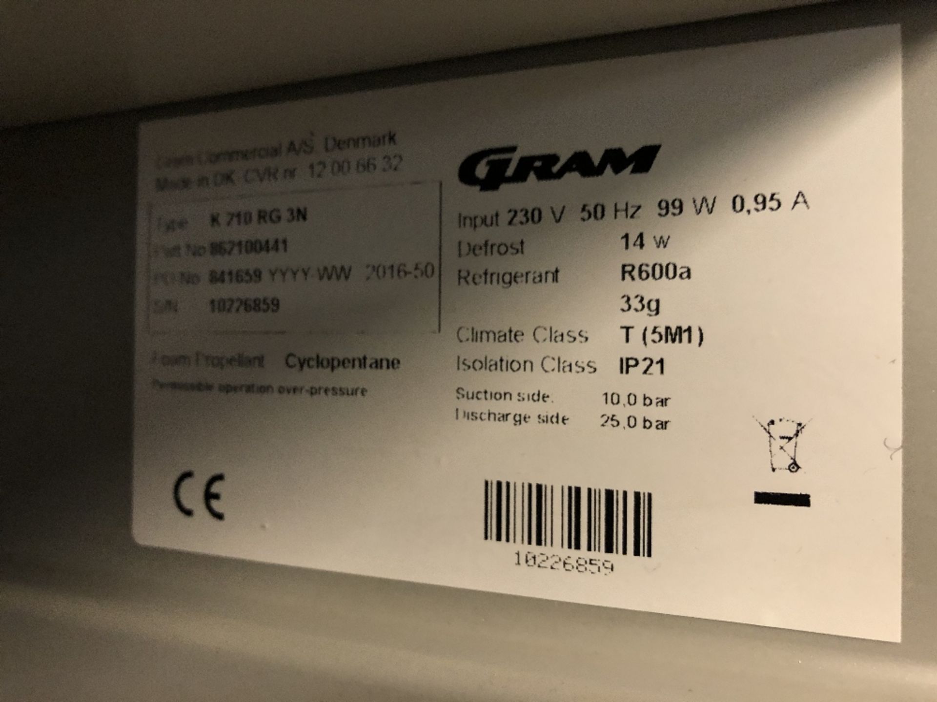 Gram F210 RG 3N Compact Single Door 125Ltr Stainless Steel Undercounter Freezer - Image 3 of 3