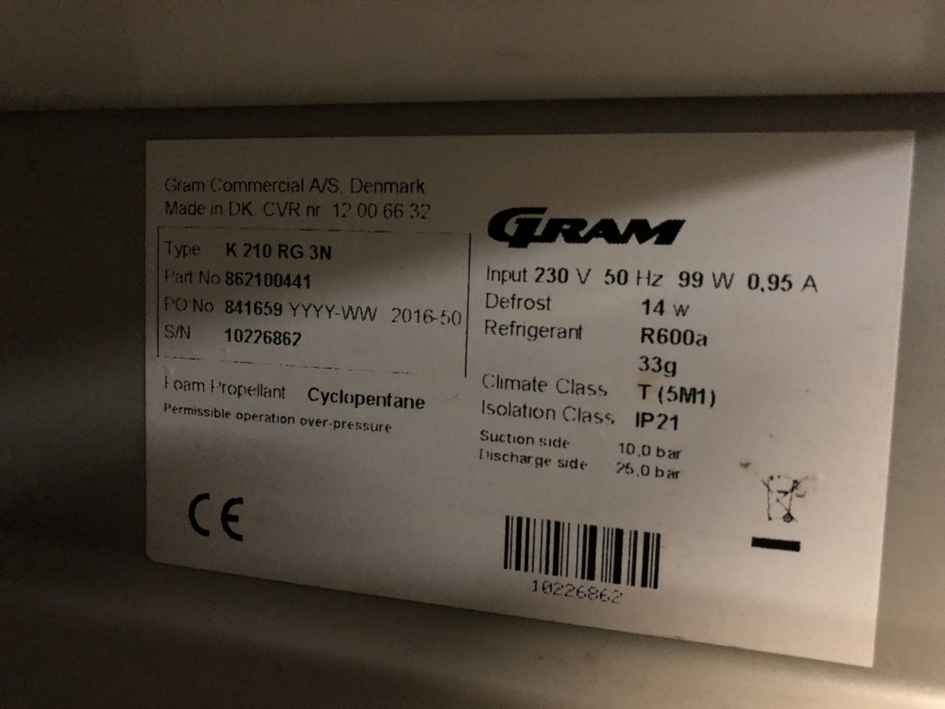 Gram F210 RG 3N Compact Single Door 125Ltr Stainless Steel Undercounter Freezer - Image 3 of 3