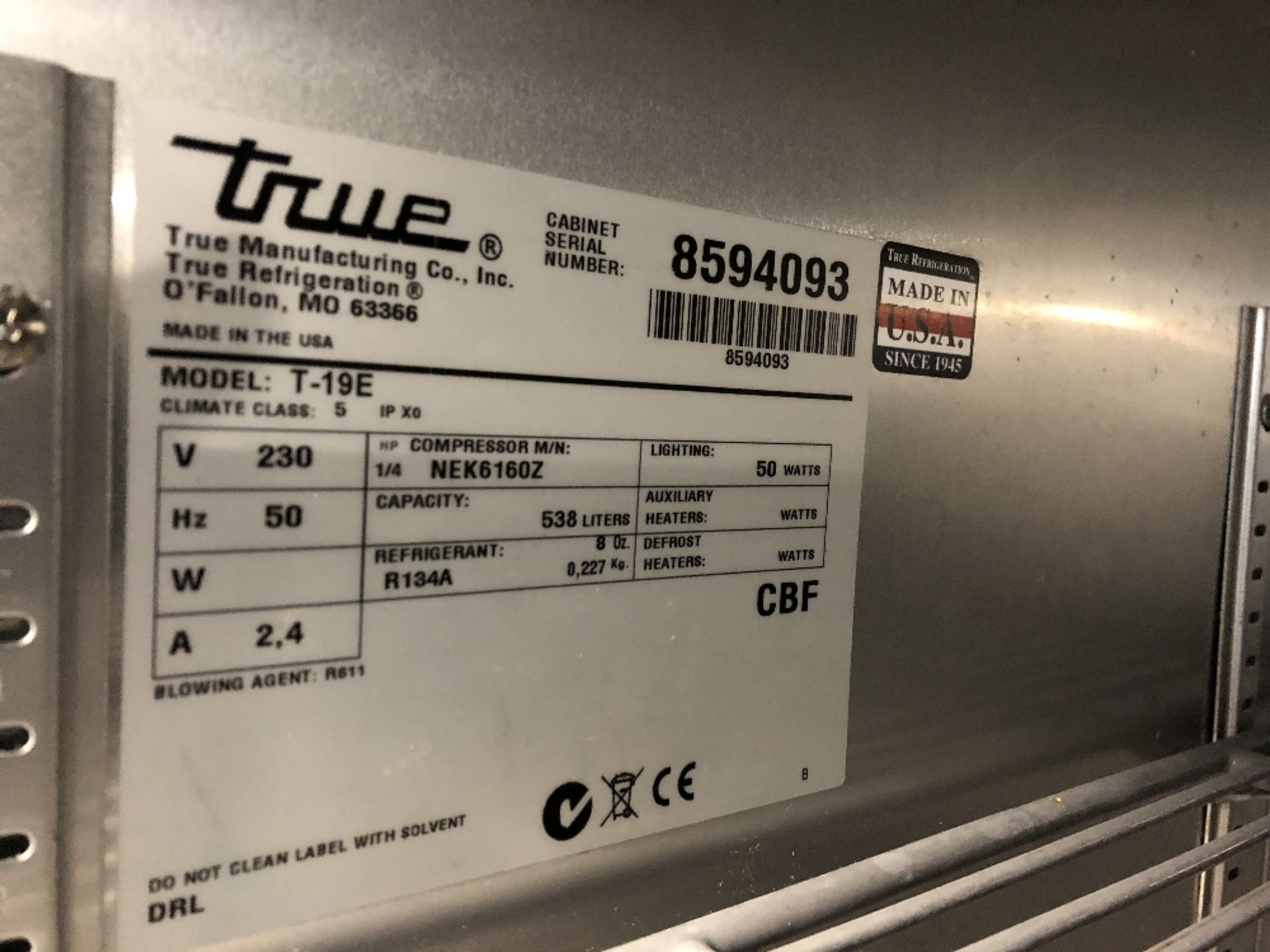 True Refrigeration T-19E-HC Upright Commercial Stainless Steel Fridge - Image 3 of 4