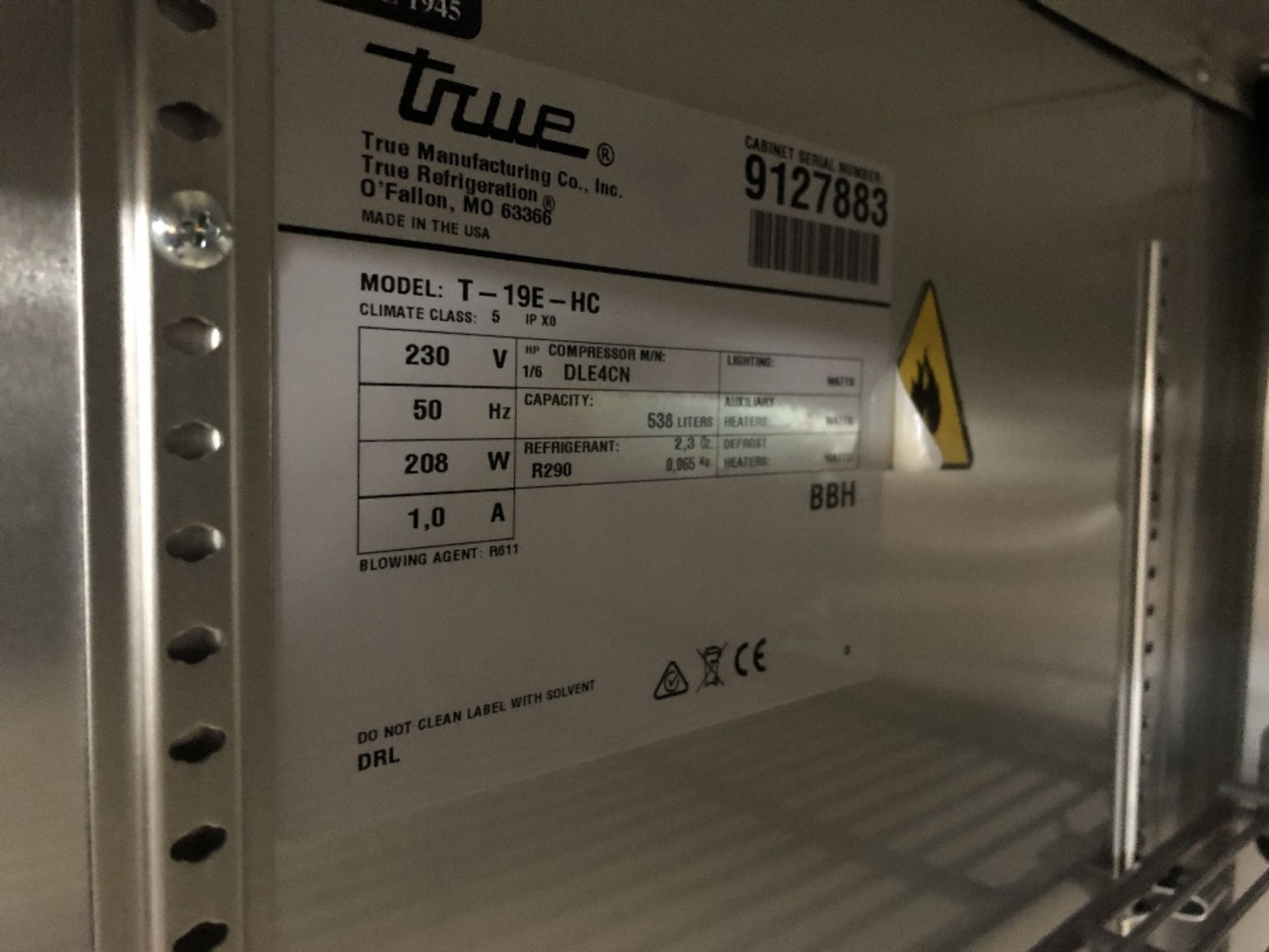 True Refrigeration T-19E-HC Upright Commercial Stainless Steel Fridge - Image 5 of 7