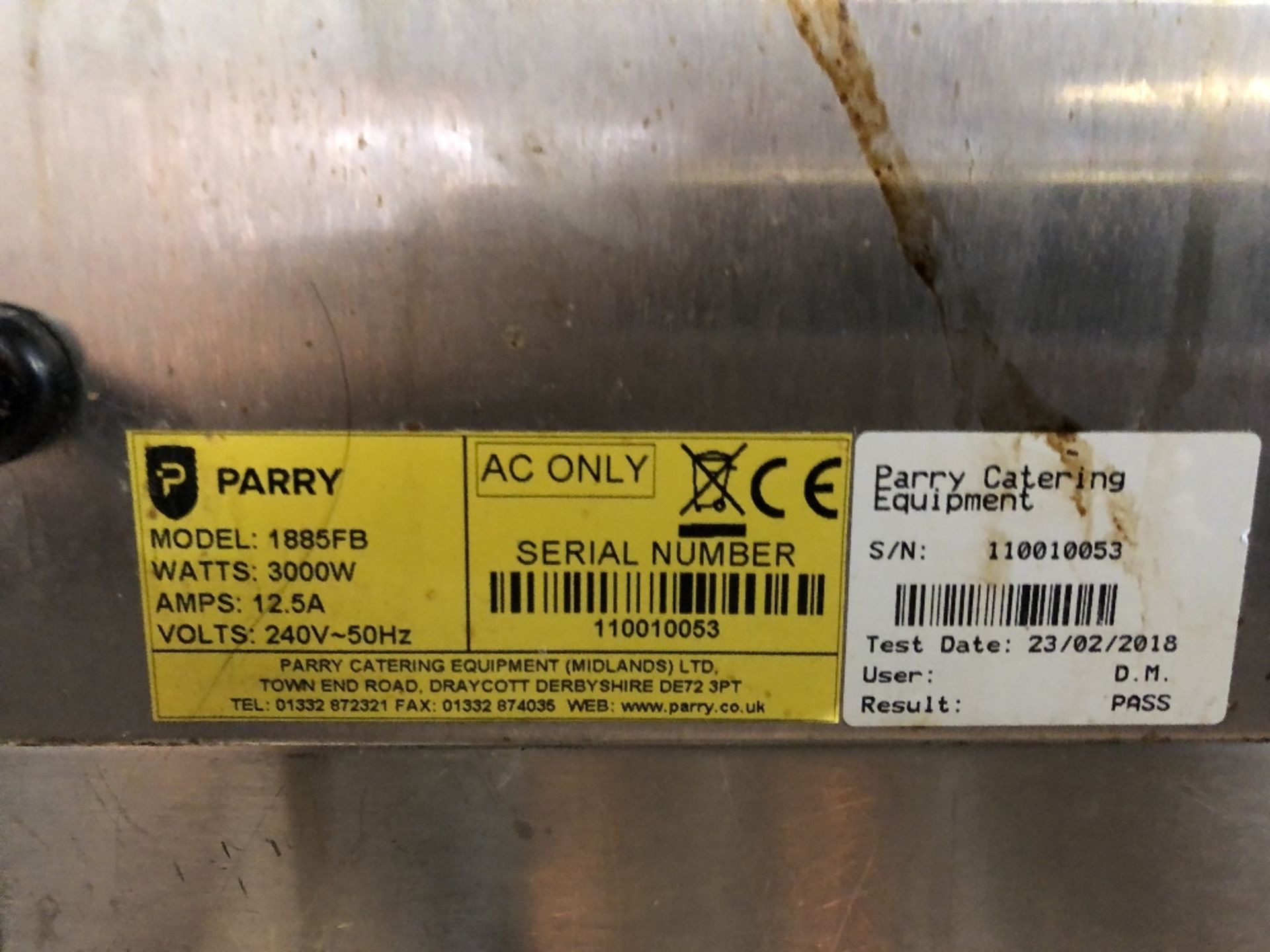 Parry 1885FB Stainless Steel Wet Heat Electric Gastronorm Bain Marie - Image 3 of 3