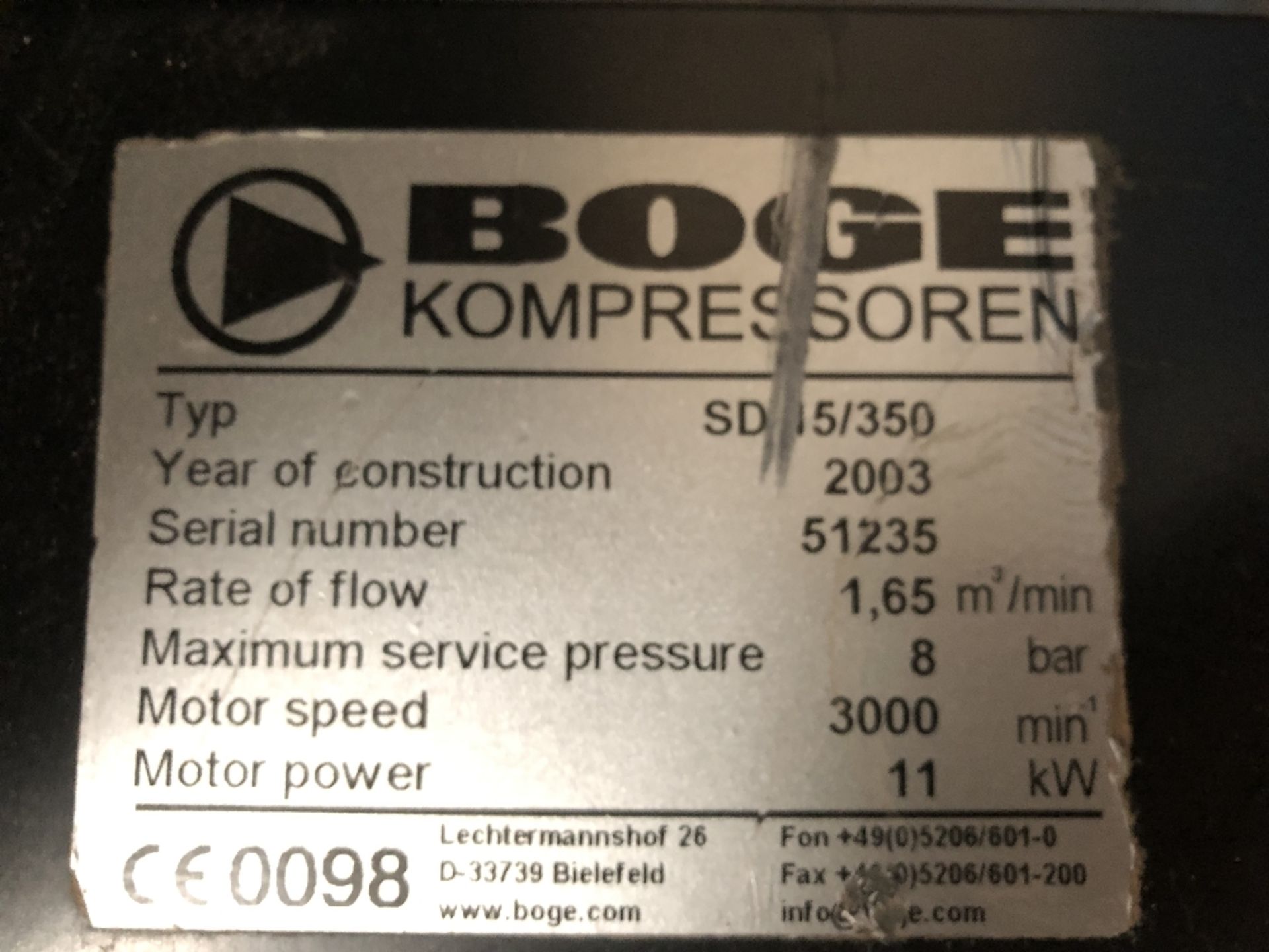 Boge S15 Screw Compressor With Dryer, Air Receiver & Oil Water Separator - Image 4 of 7