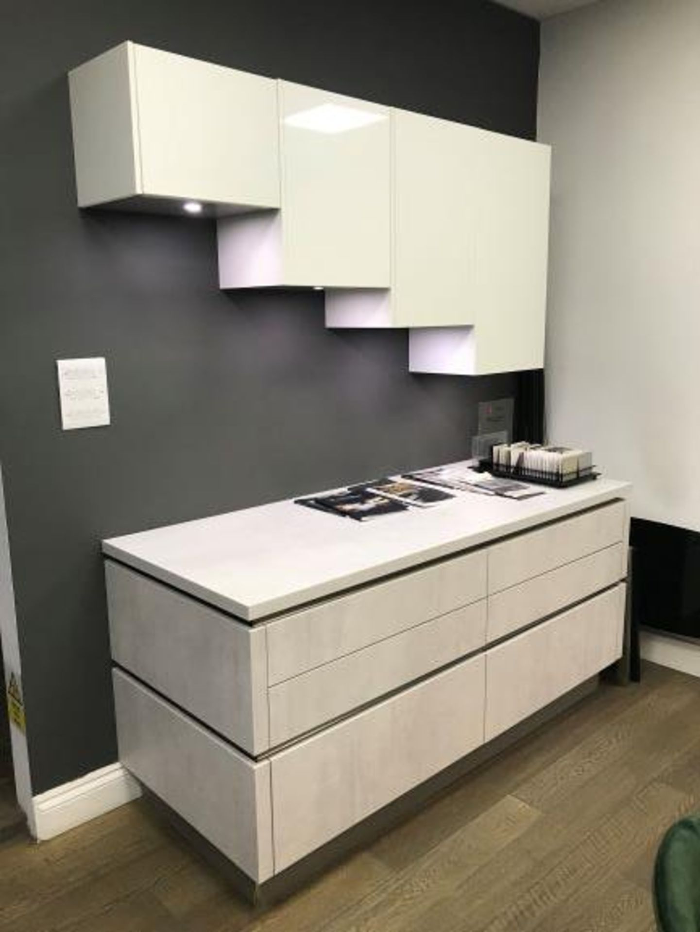 Stone Effect Laminate Side Board Display Unit with Drawers & Worktop - Image 2 of 3