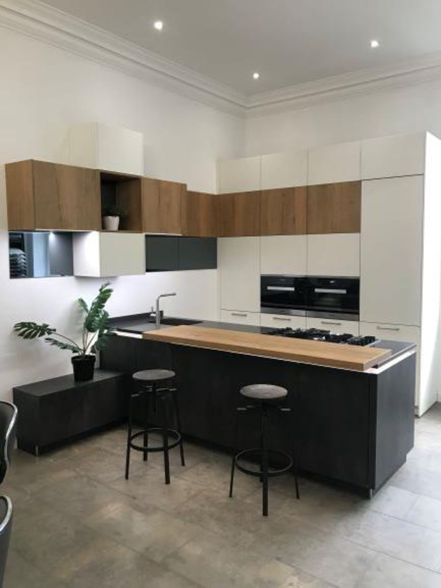 Open Plan Matte White & Dark Grey Kitchen with Stone Worktop & Appliances - Image 6 of 6