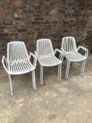 (7) Outdoor White Steel Bistro Armchairs