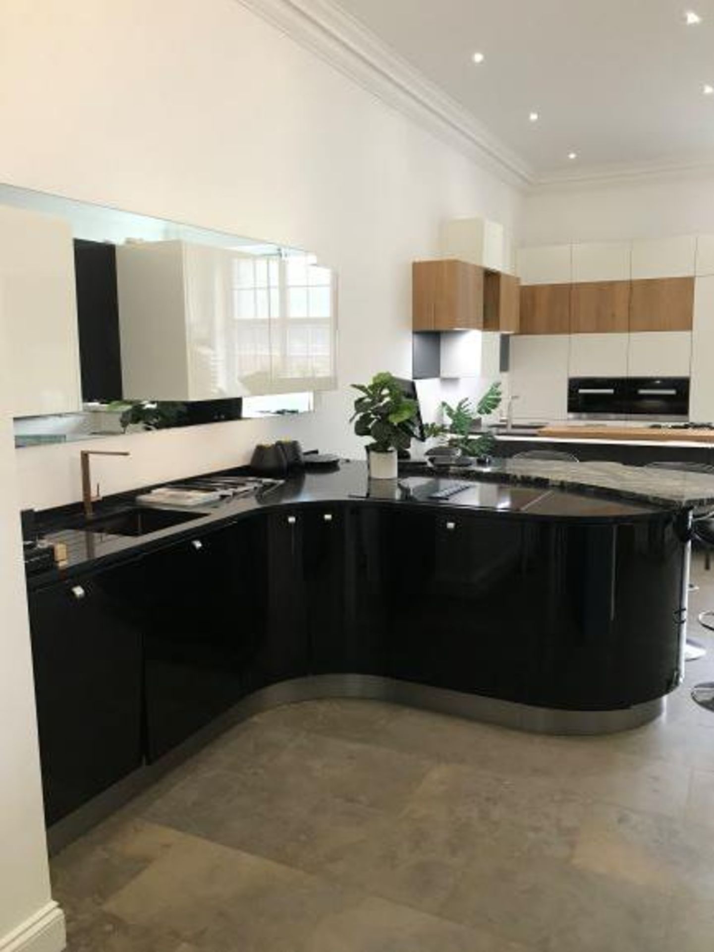 L-shape Black Gloss Kitchen with Stone Worktop & Appliances - Image 2 of 5