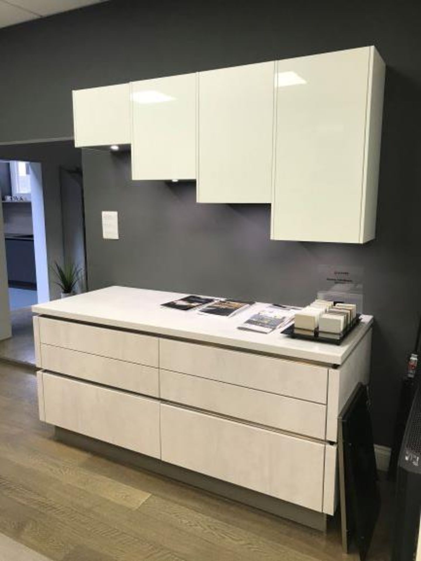 Stone Effect Laminate Side Board Display Unit with Drawers & Worktop - Image 3 of 3