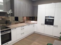 L-shape White Gloss Kitchen with Stone Worktop & Appliances