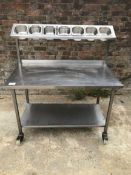 Mobile Stainless Steel Prep Table With Salad Prep Gastronorm Overhead Gantry