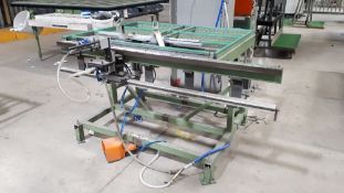 Steel framed tilting fabricating workbench with integrated air drill