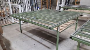 Steel framed bristle topped worktable with shelf under
