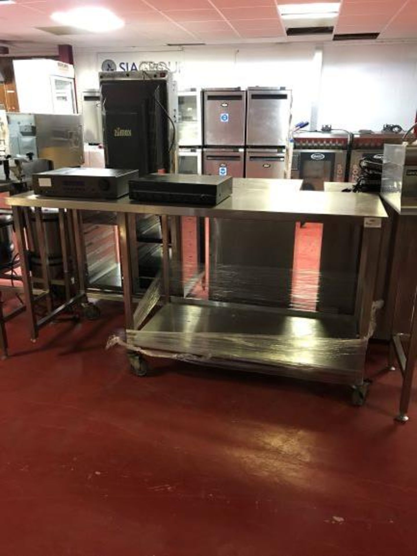 Two tier stainless steel mobile preparation table