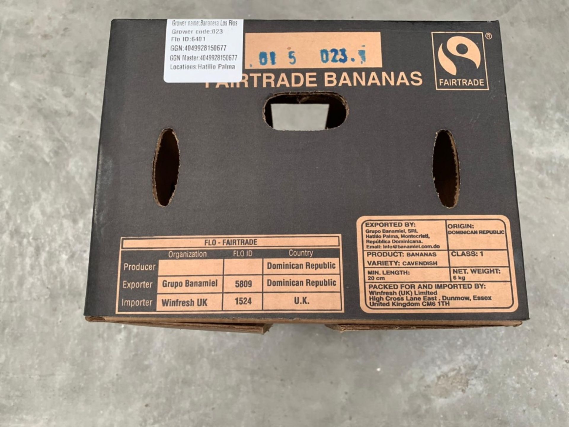 Approximately 13 pallets of 6kg convenience Fairtrade trade banana branded storage boxes