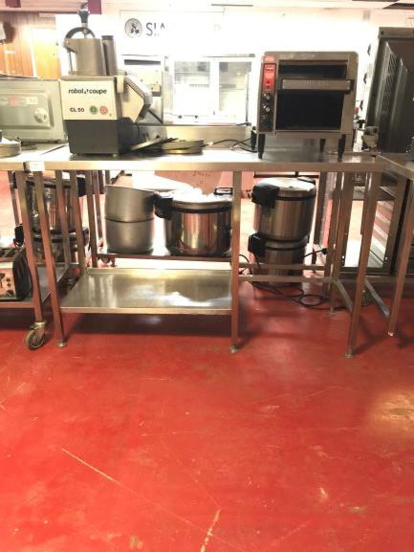 Two tier stainless steel preparation table with commercial can opener - Image 3 of 3