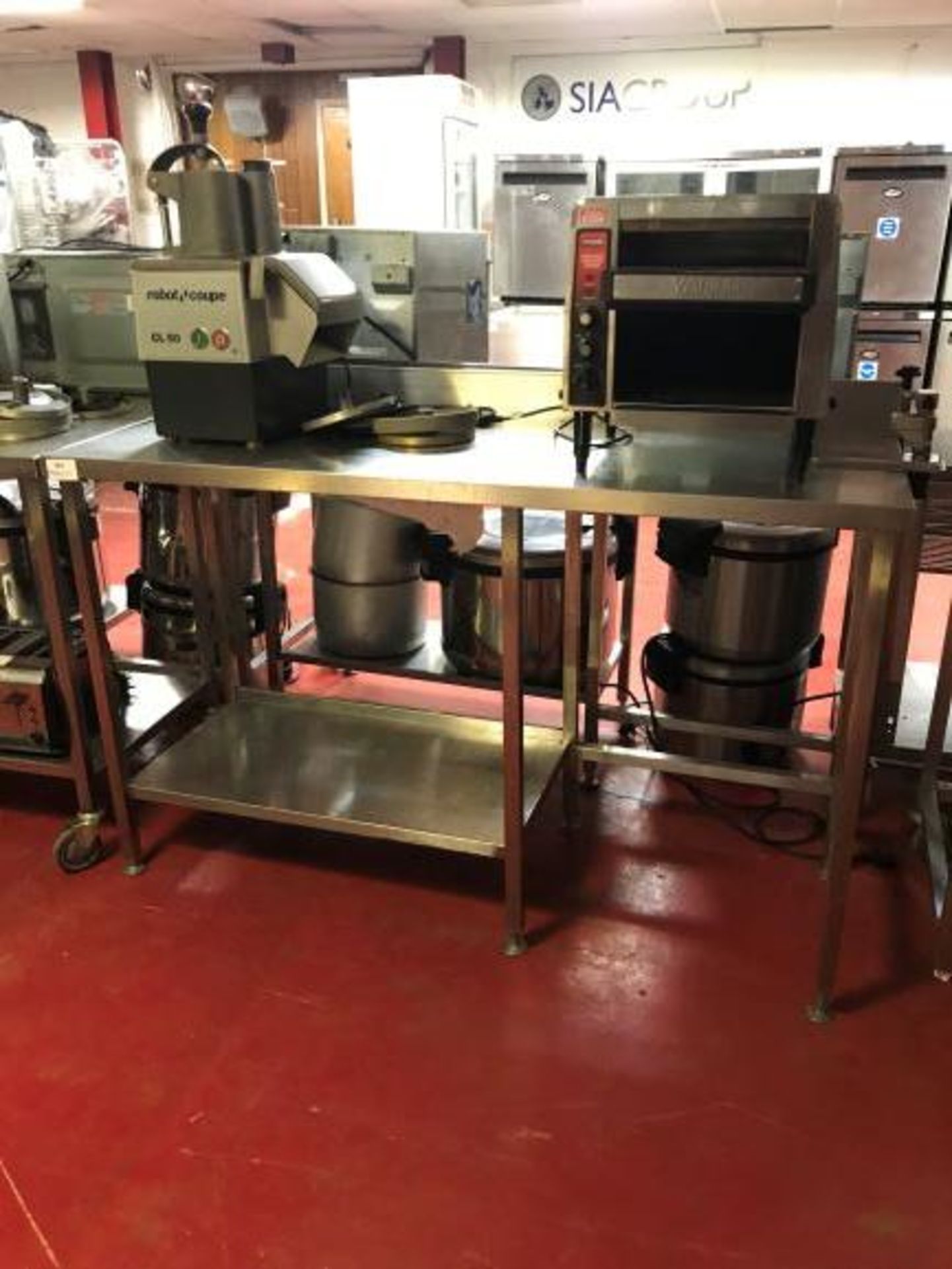 Two tier stainless steel preparation table with commercial can opener - Image 2 of 3