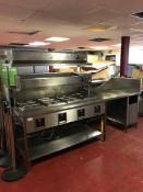 Hatco Heatmax four bay heated bain marie with mounted two tier stainless steel gantry shelving