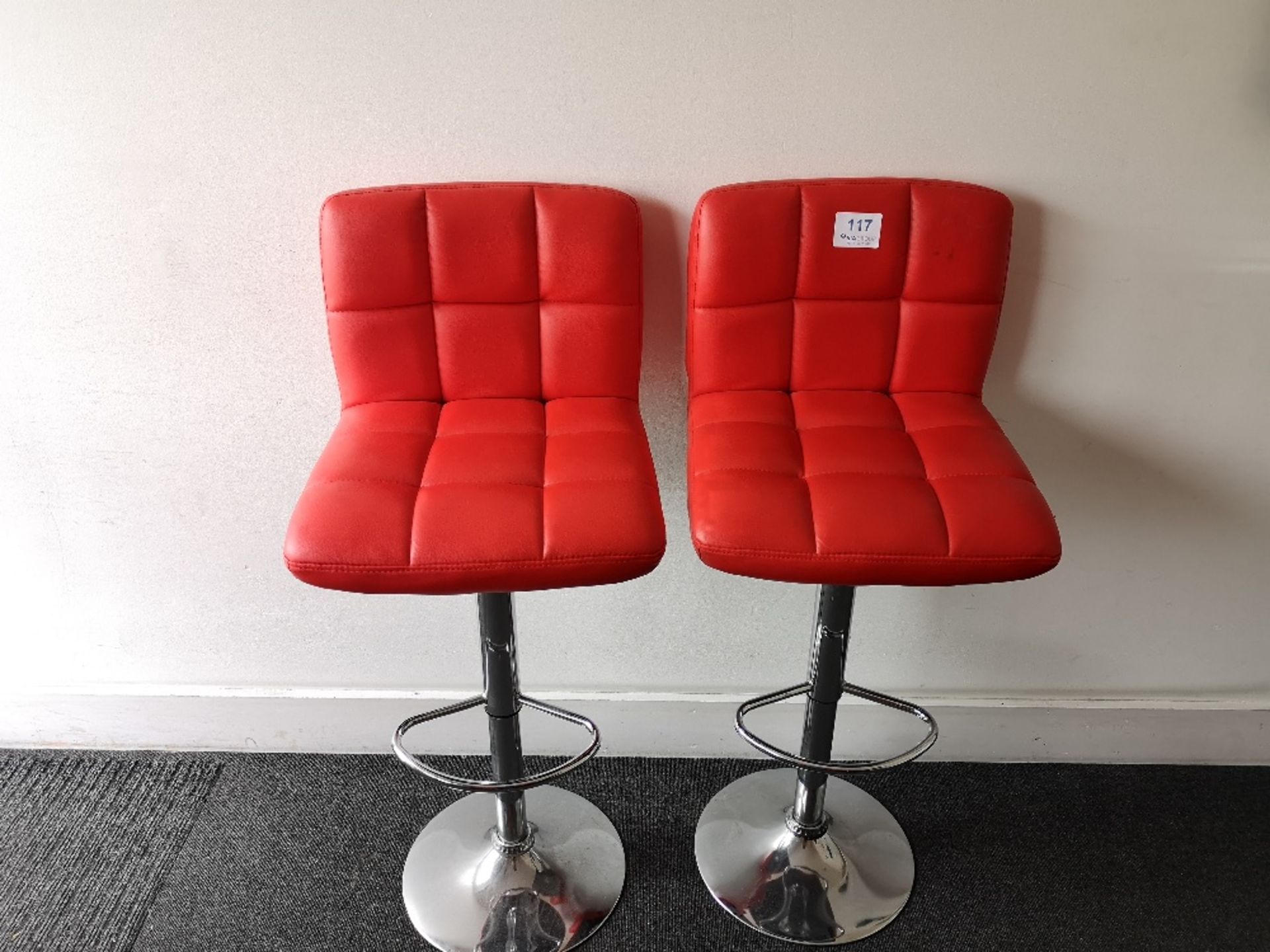 Black Faux Leather Sofa & (2) Red Stools - Image 2 of 2