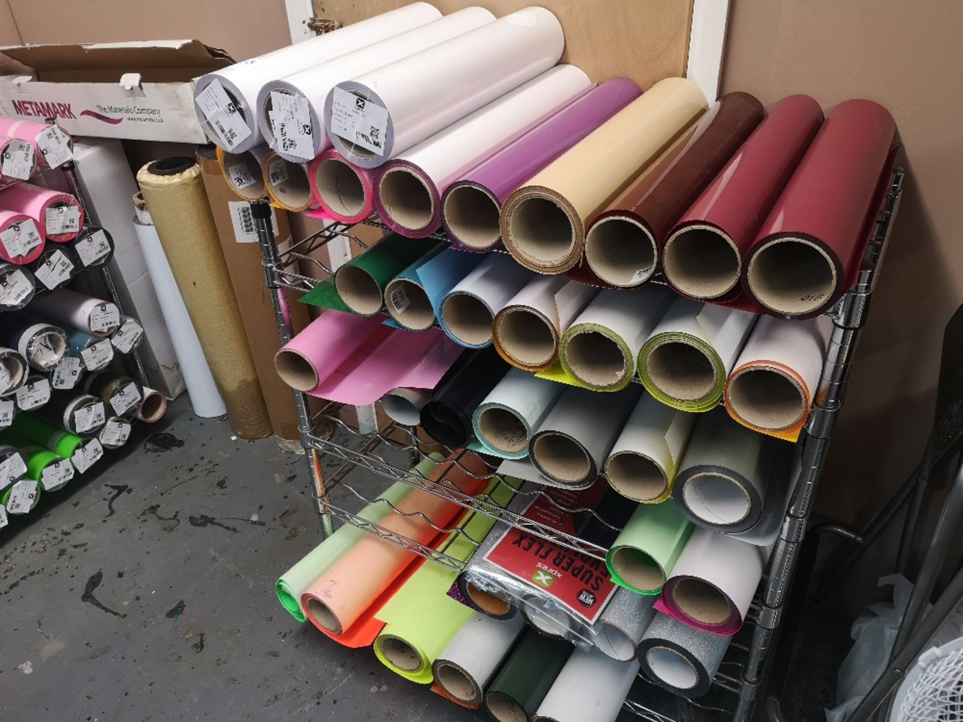 Large Quantity of Textile Transfer Film & (3) Chrome Wire Racks - Image 2 of 3