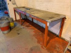 Steel framed wooden worktop bench