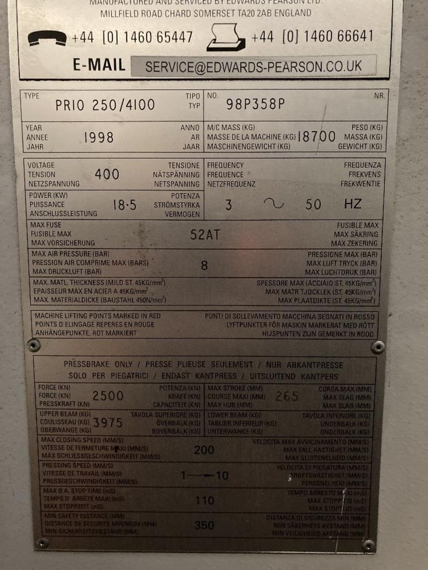 Edwards Pearson PR10 250/4100 press brake - Bild 6 aus 9