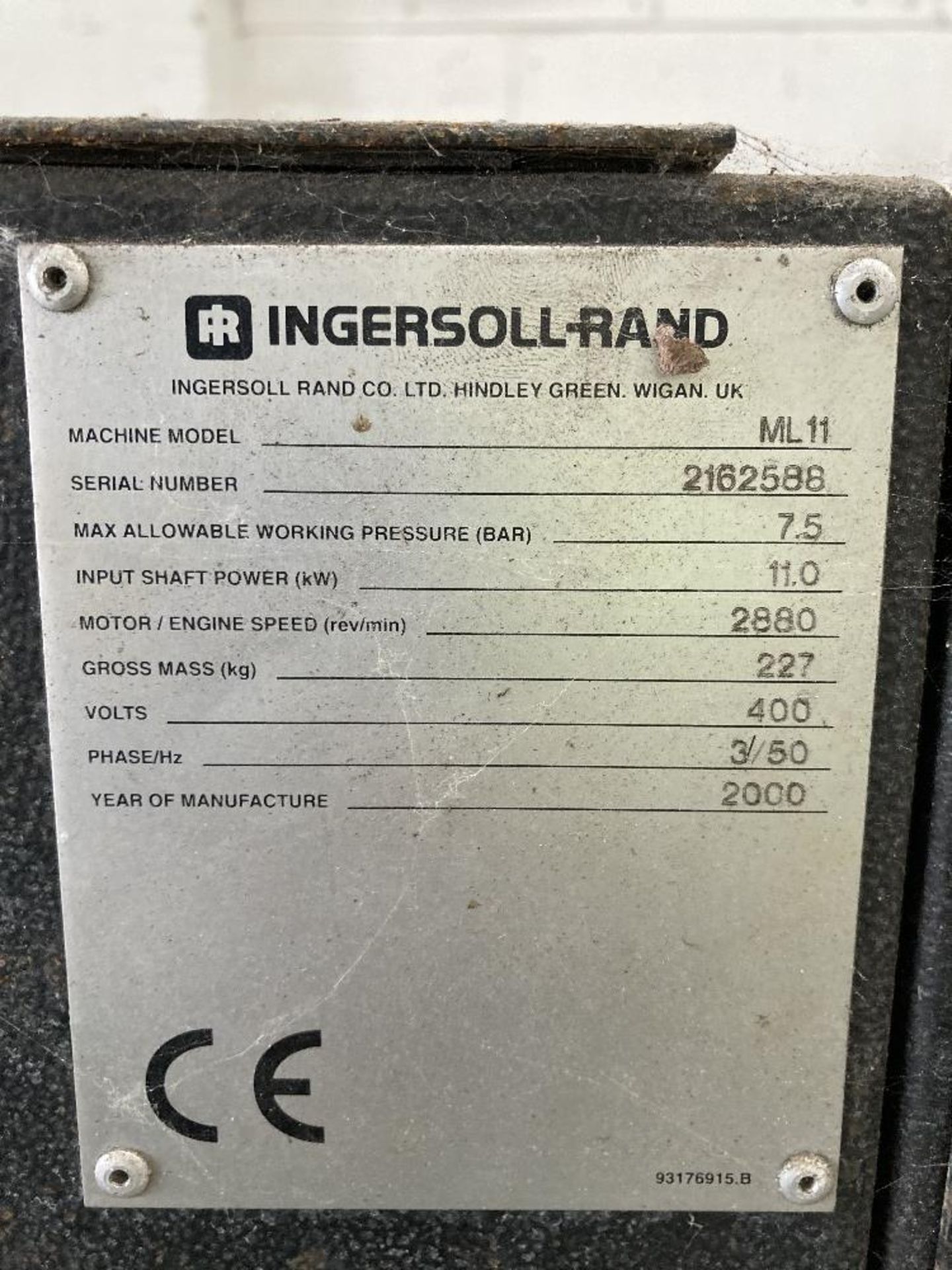 Ingersol Rand ML11 Compressor - Image 2 of 5
