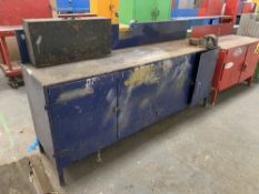 Fabricated Steel Workbench, Cupboards, Senator 445-105 Vice & Wooden Chest