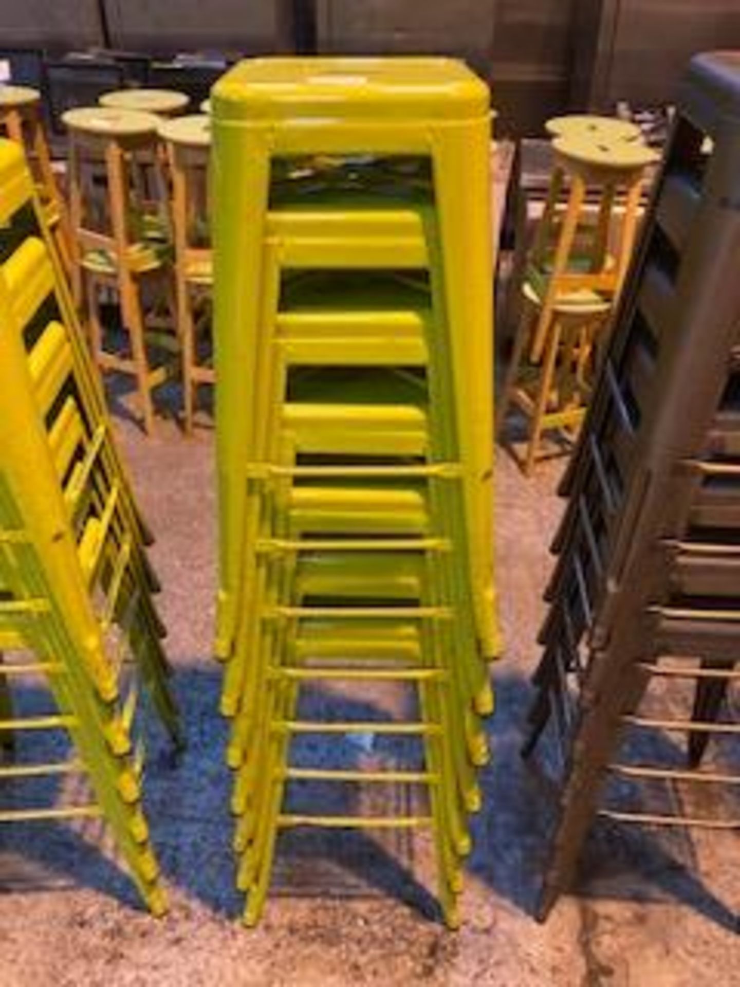 (6) Lime Green Steel Stools