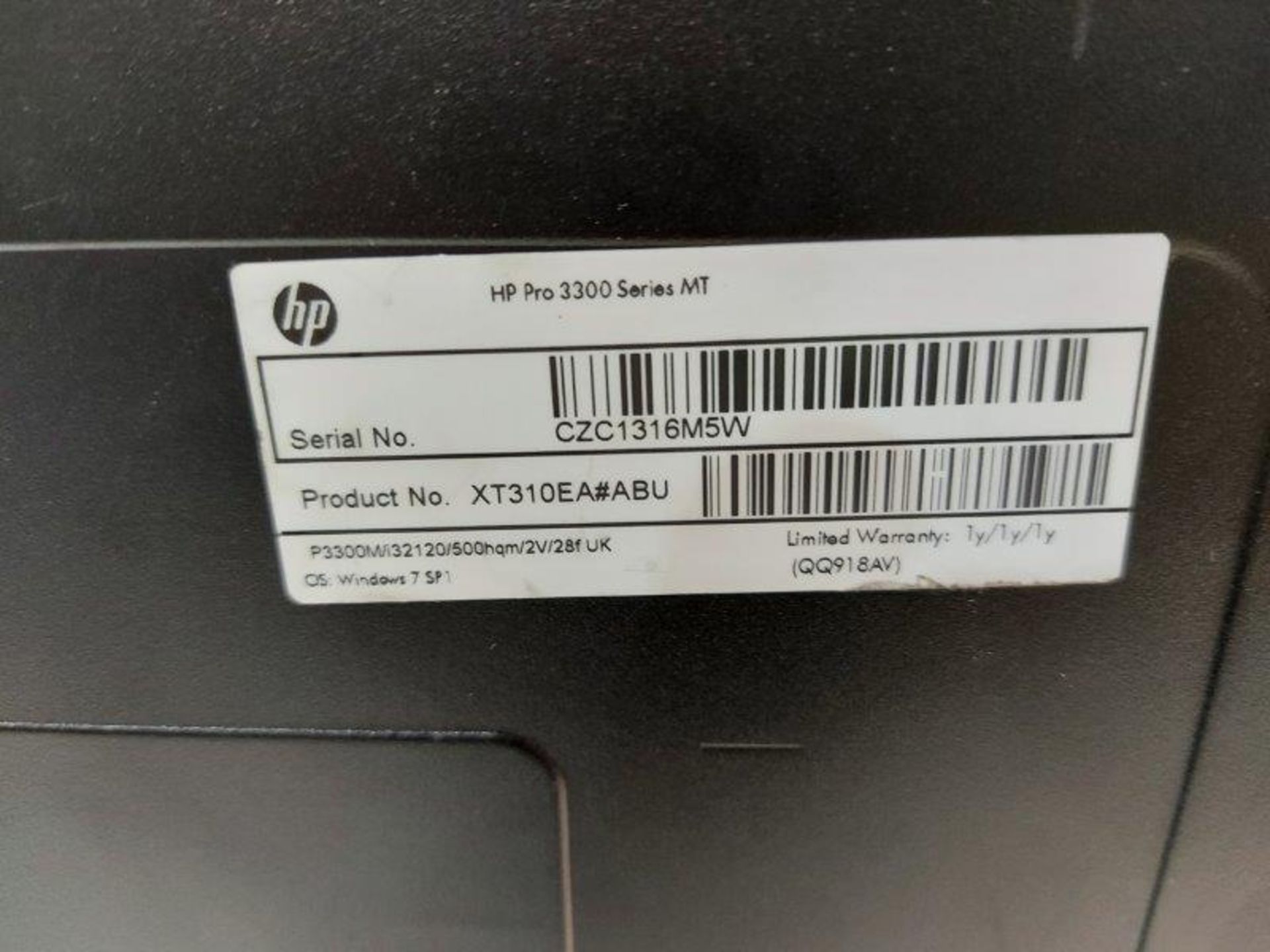 HP Pro 3300 MT personal computer - Image 2 of 3