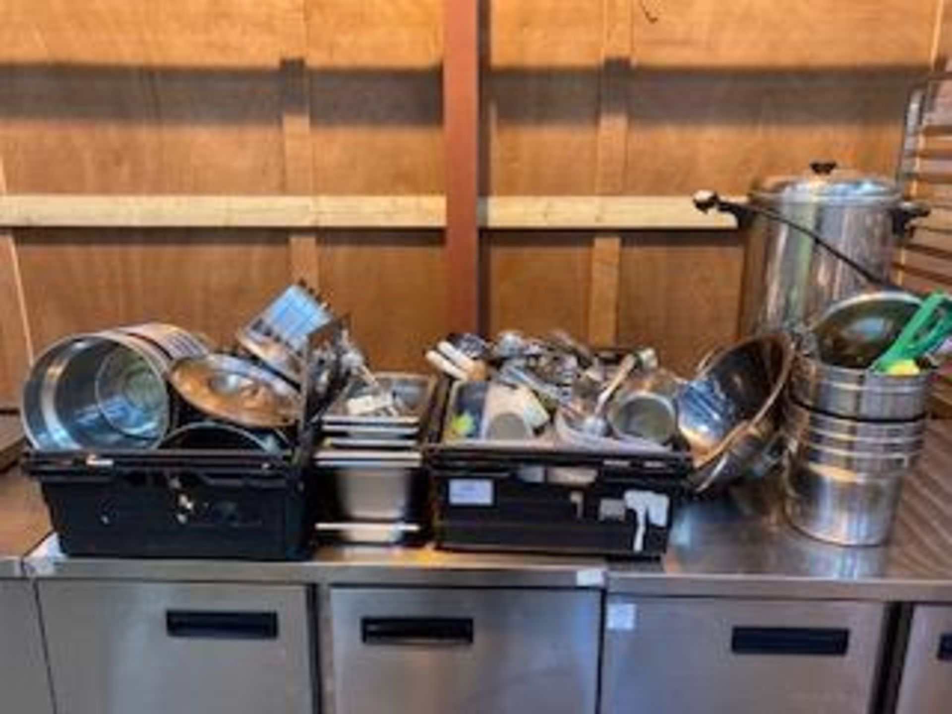 Quantity of Stainless Steel Gastronorm Containers, Utensils, Buffalo CC191 Water Boiler