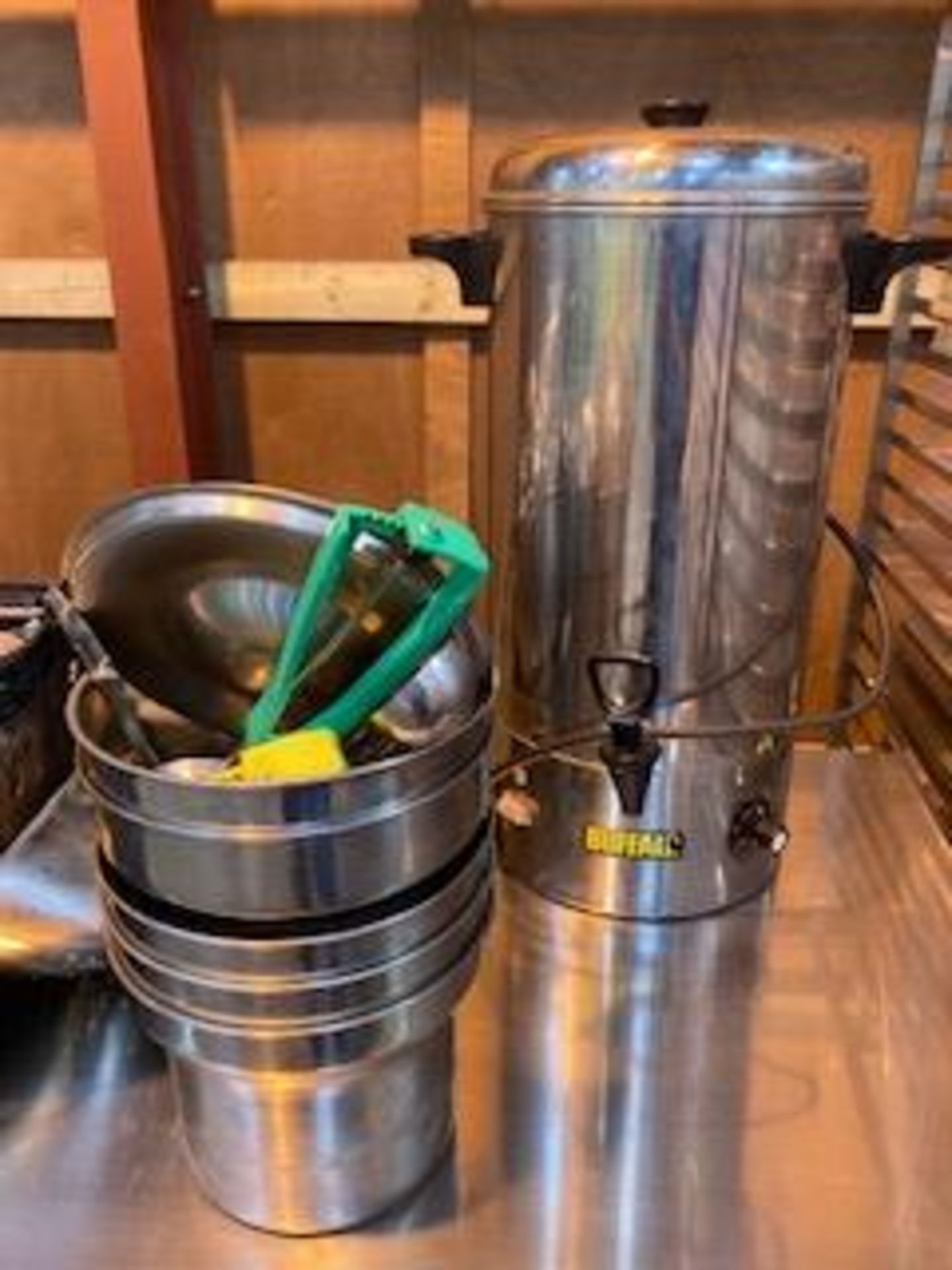 Quantity of Stainless Steel Gastronorm Containers, Utensils, Buffalo CC191 Water Boiler - Image 2 of 5